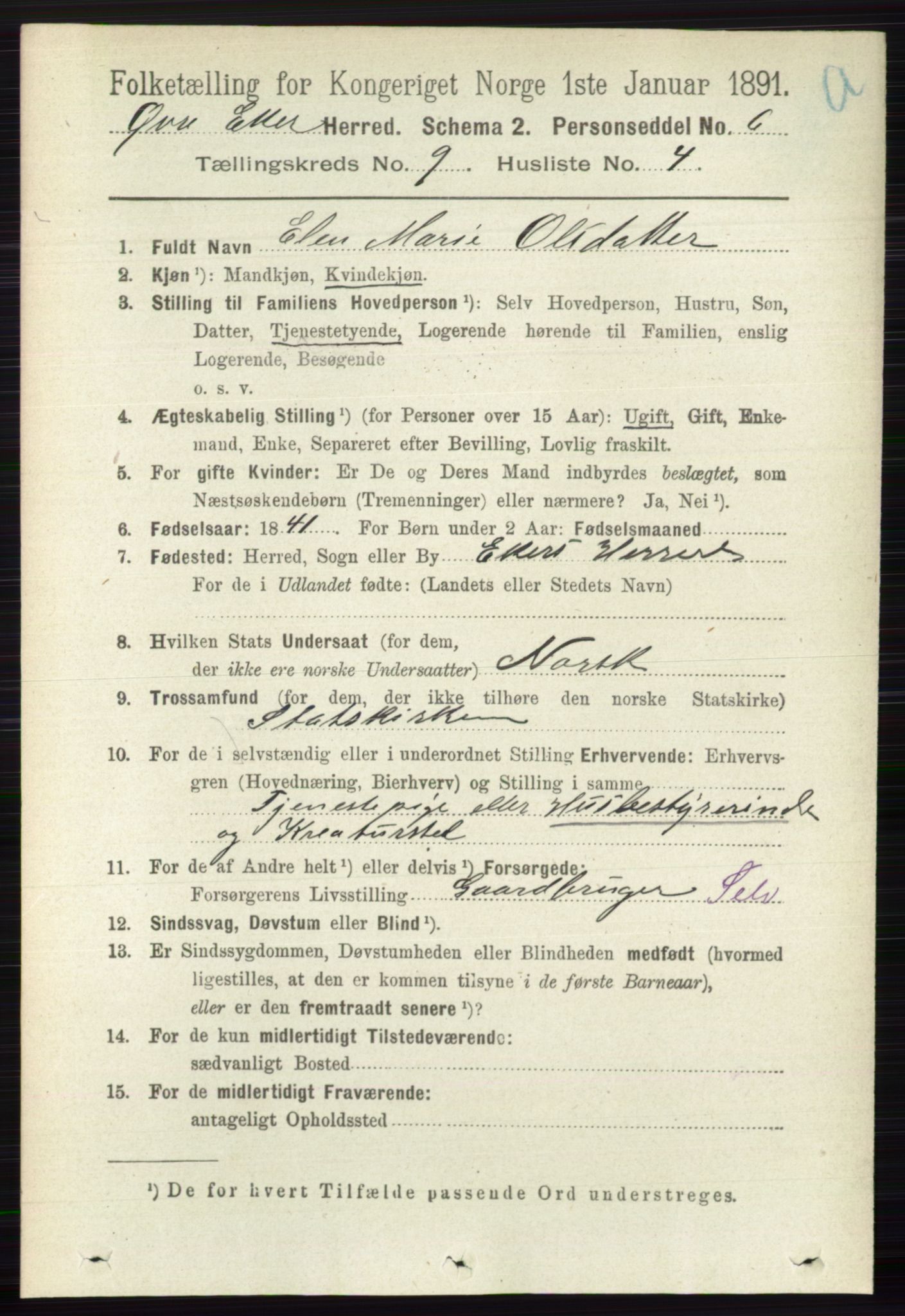 RA, 1891 census for 0624 Øvre Eiker, 1891, p. 3660