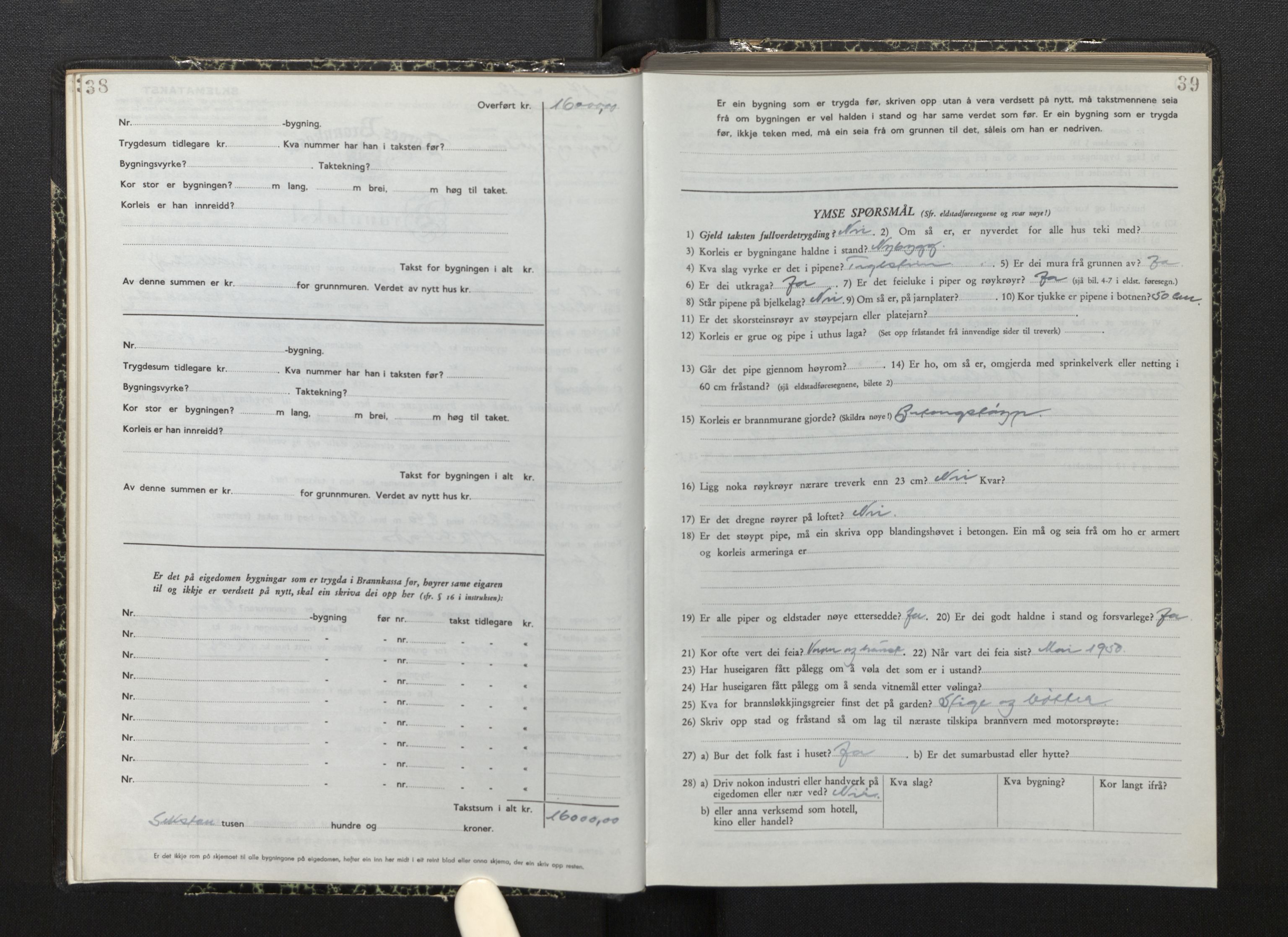 Lensmannen i Jostedal, SAB/A-28601/0012/L0007: Branntakstprotokoll, skjematakst, 1949-1955, p. 38-39