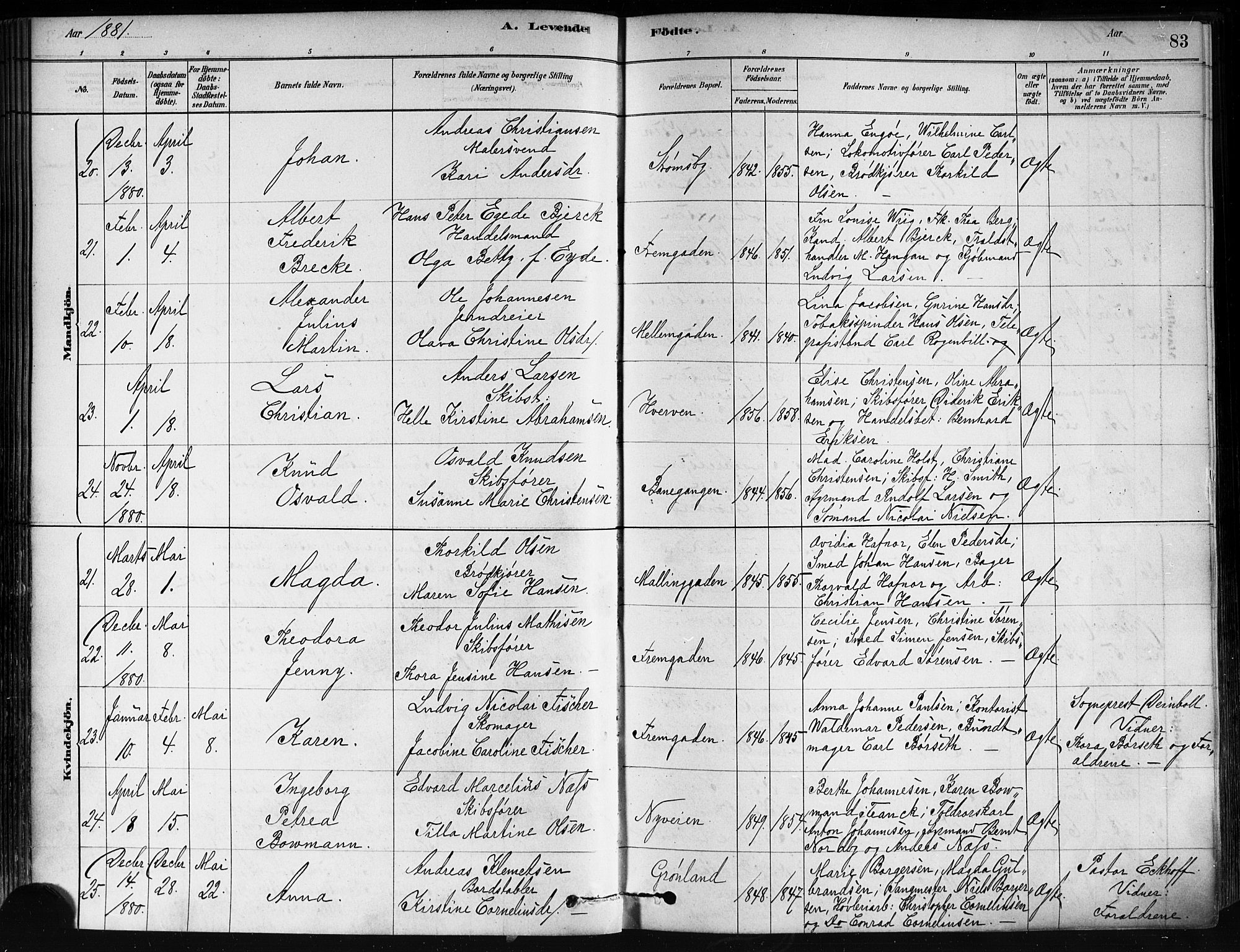 Strømsø kirkebøker, SAKO/A-246/F/Fa/L0021: Parish register (official) no. I 21, 1878-1885, p. 83