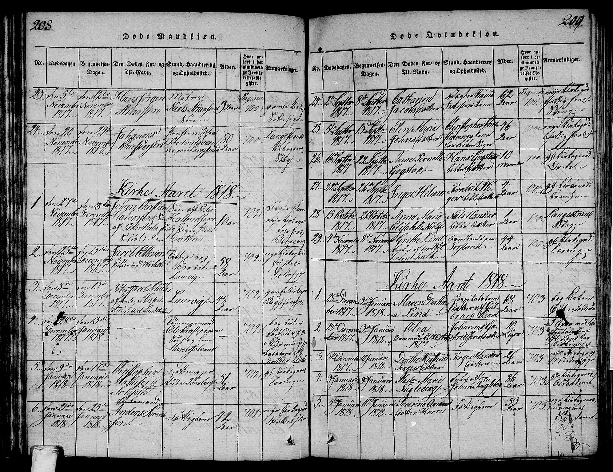 Larvik kirkebøker, SAKO/A-352/F/Fa/L0001: Parish register (official) no. I 1, 1814-1825, p. 208-209