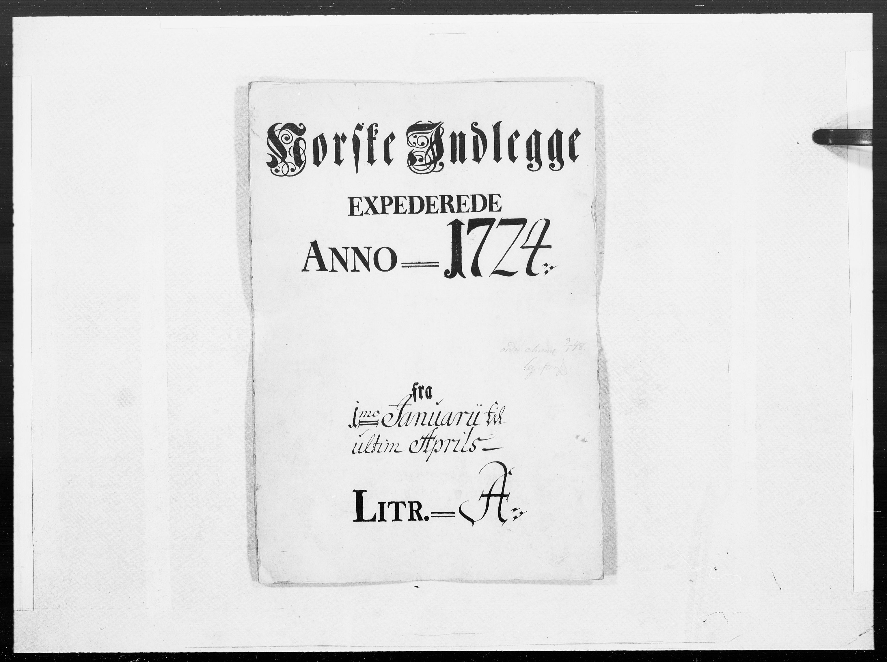 Danske Kanselli 1572-1799, RA/EA-3023/F/Fc/Fcc/Fcca/L0094: Norske innlegg 1572-1799, 1724, p. 1
