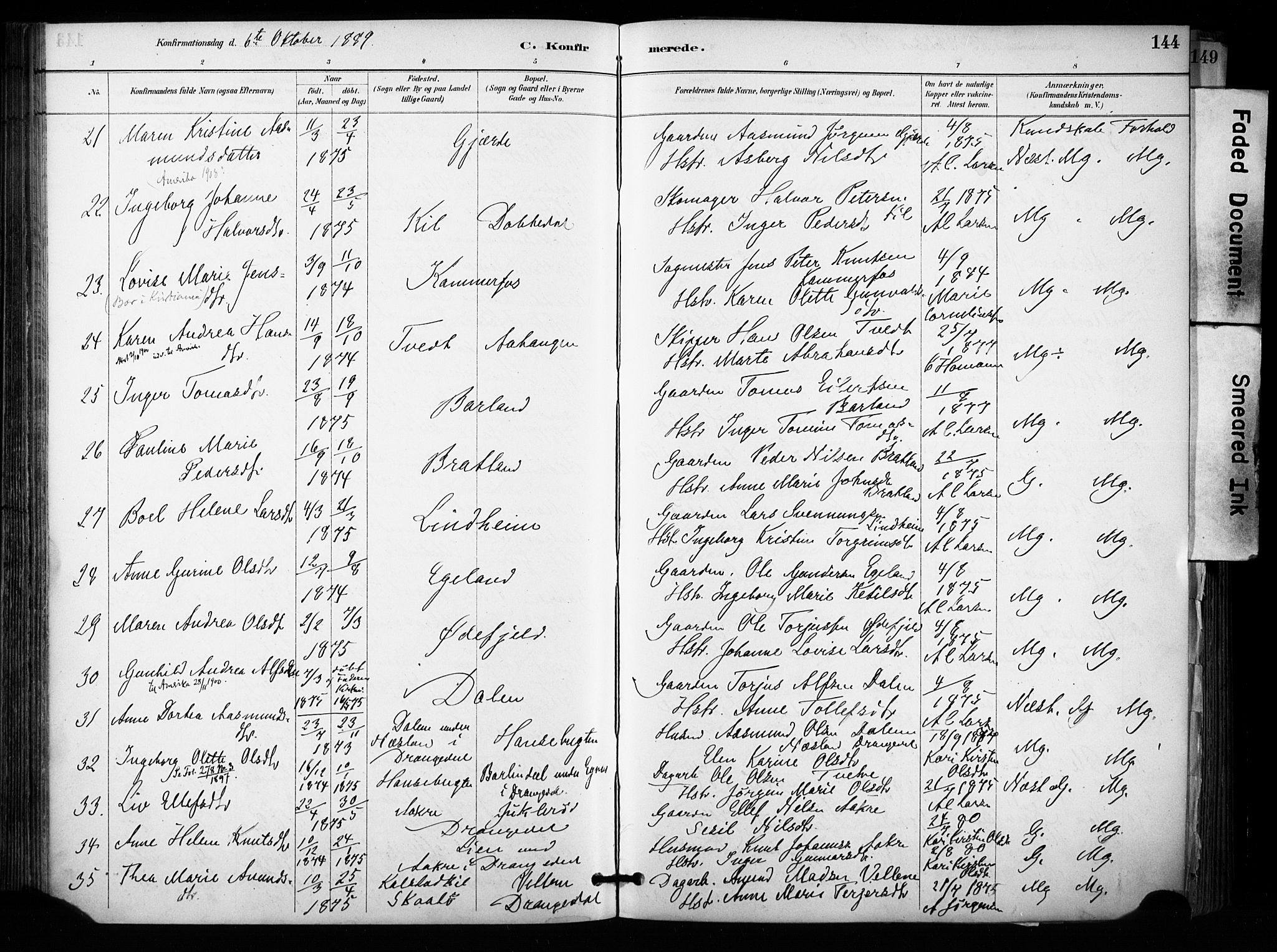 Sannidal kirkebøker, SAKO/A-296/F/Fa/L0015: Parish register (official) no. 15, 1884-1899, p. 144