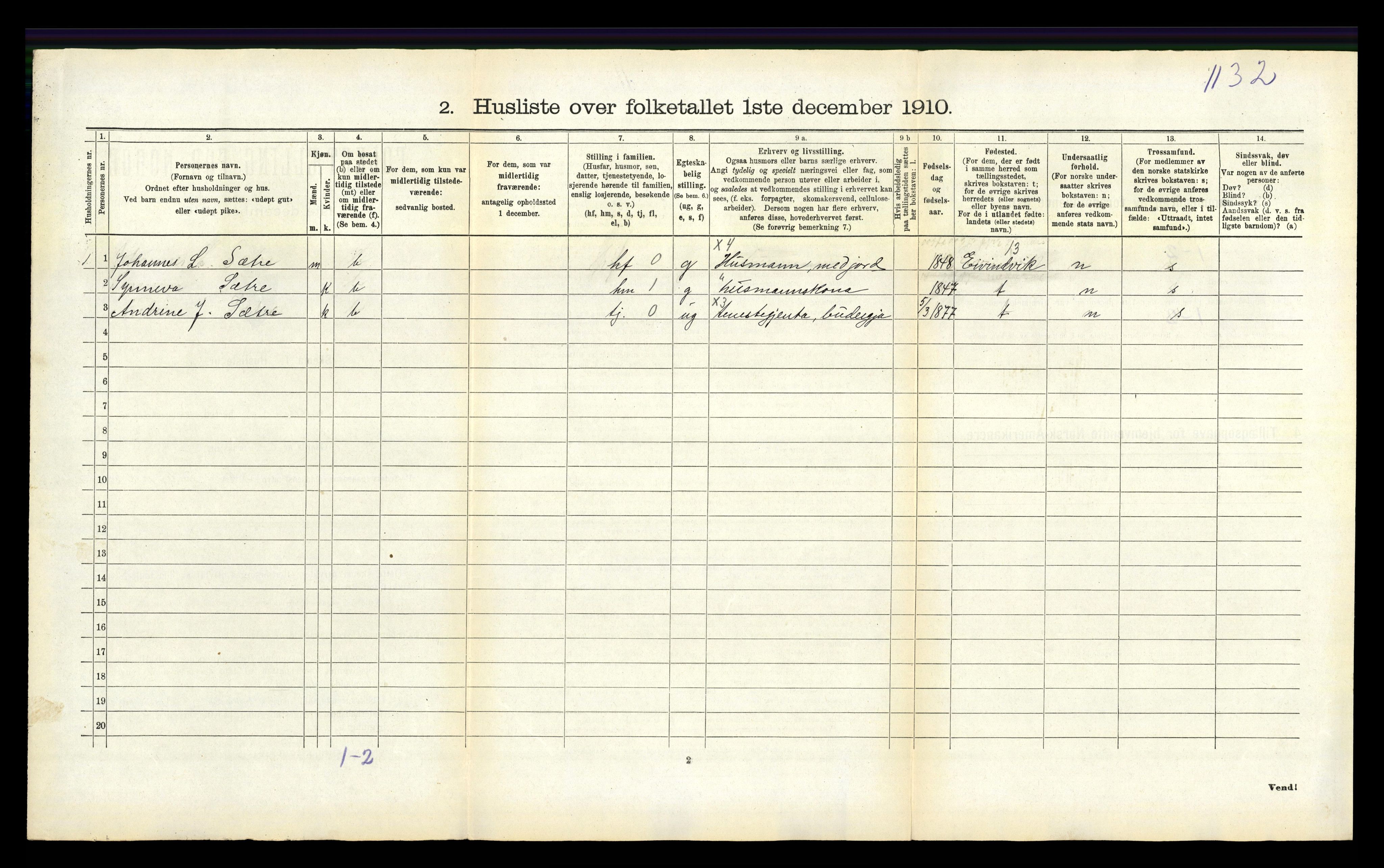 RA, 1910 census for Brekke, 1910, p. 90