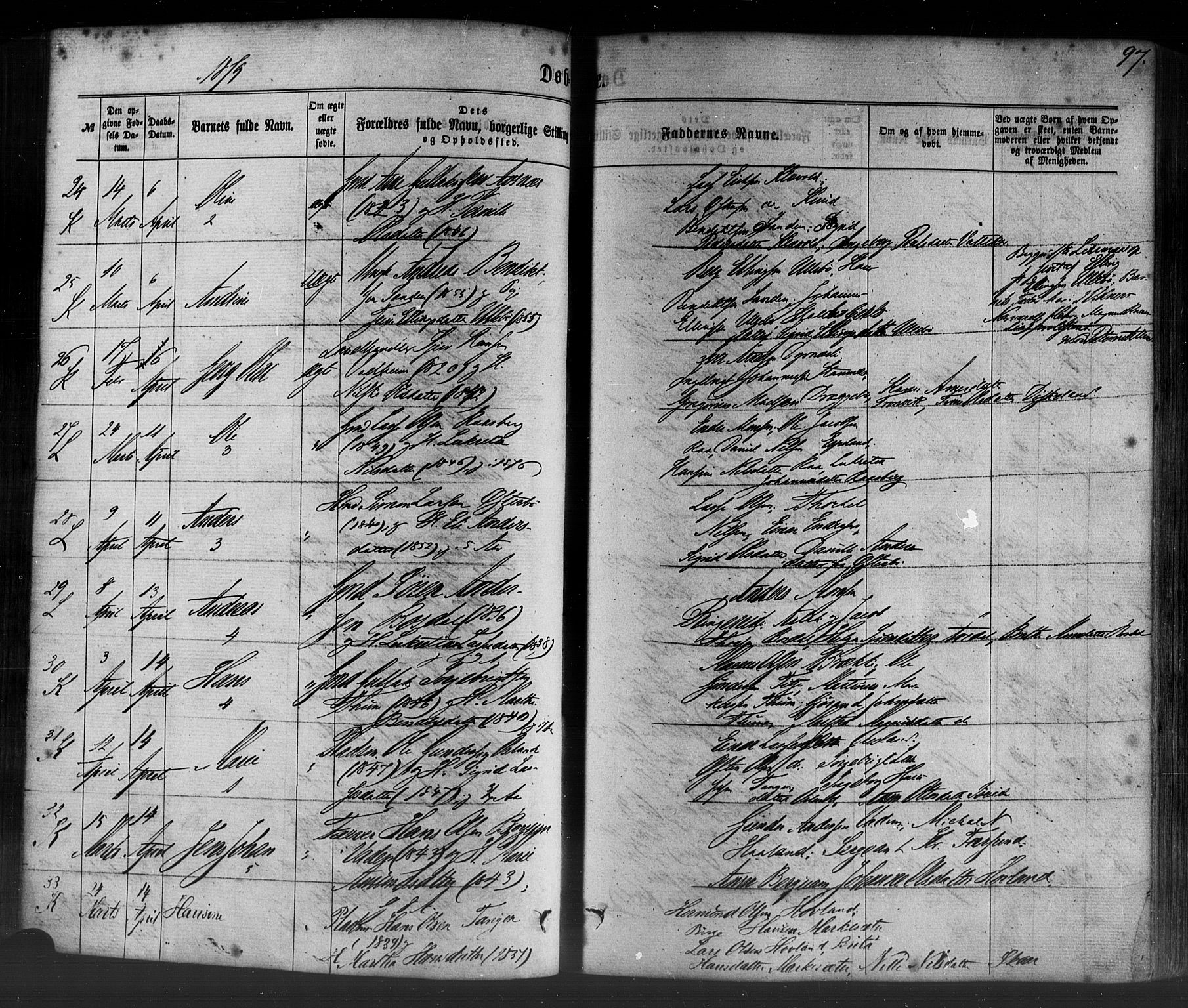 Lavik sokneprestembete, AV/SAB-A-80901: Parish register (official) no. A 4, 1864-1881, p. 97