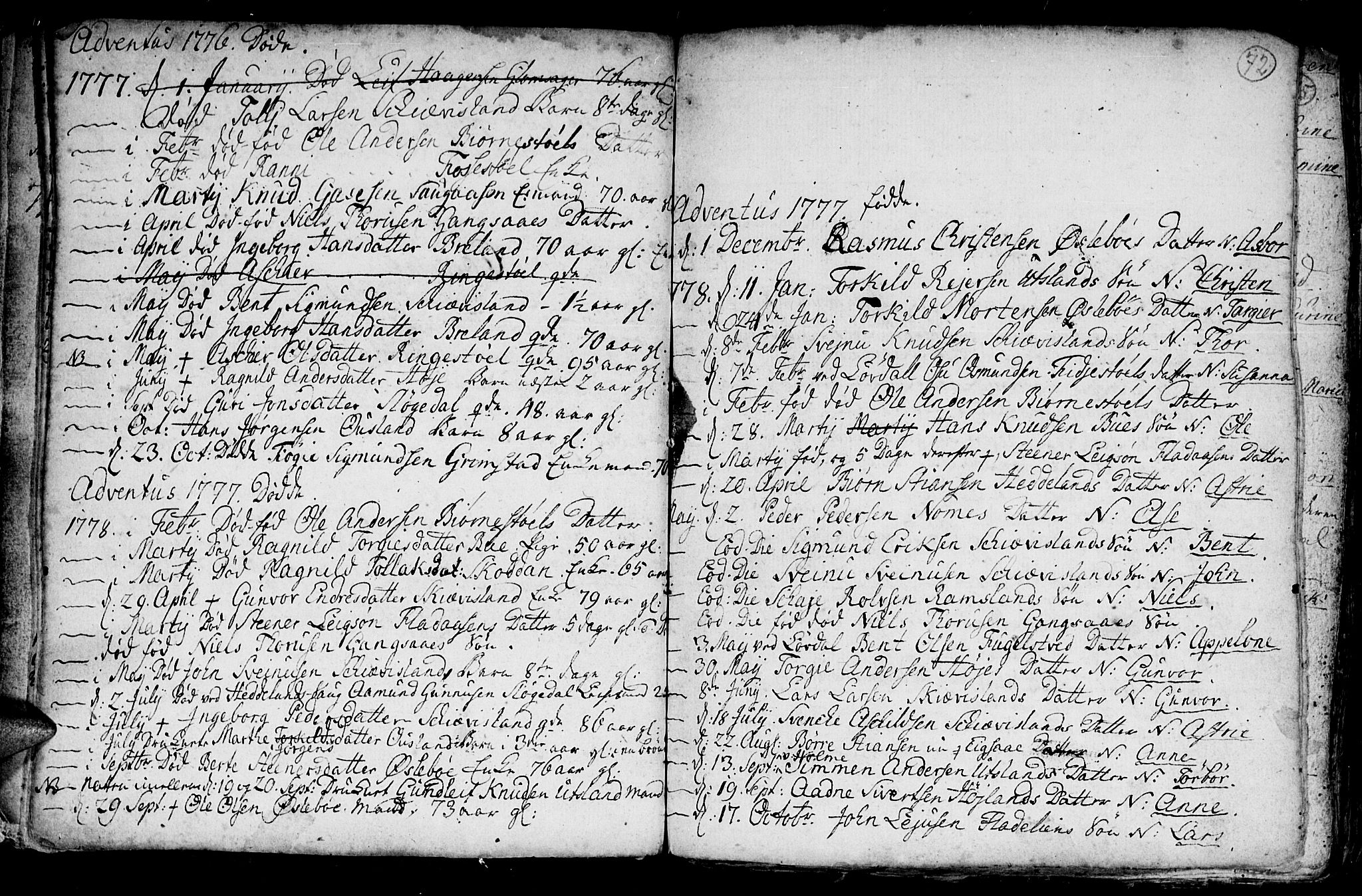 Holum sokneprestkontor, AV/SAK-1111-0022/F/Fb/Fba/L0001: Parish register (copy) no. B 1 /2, 1770-1802, p. 72