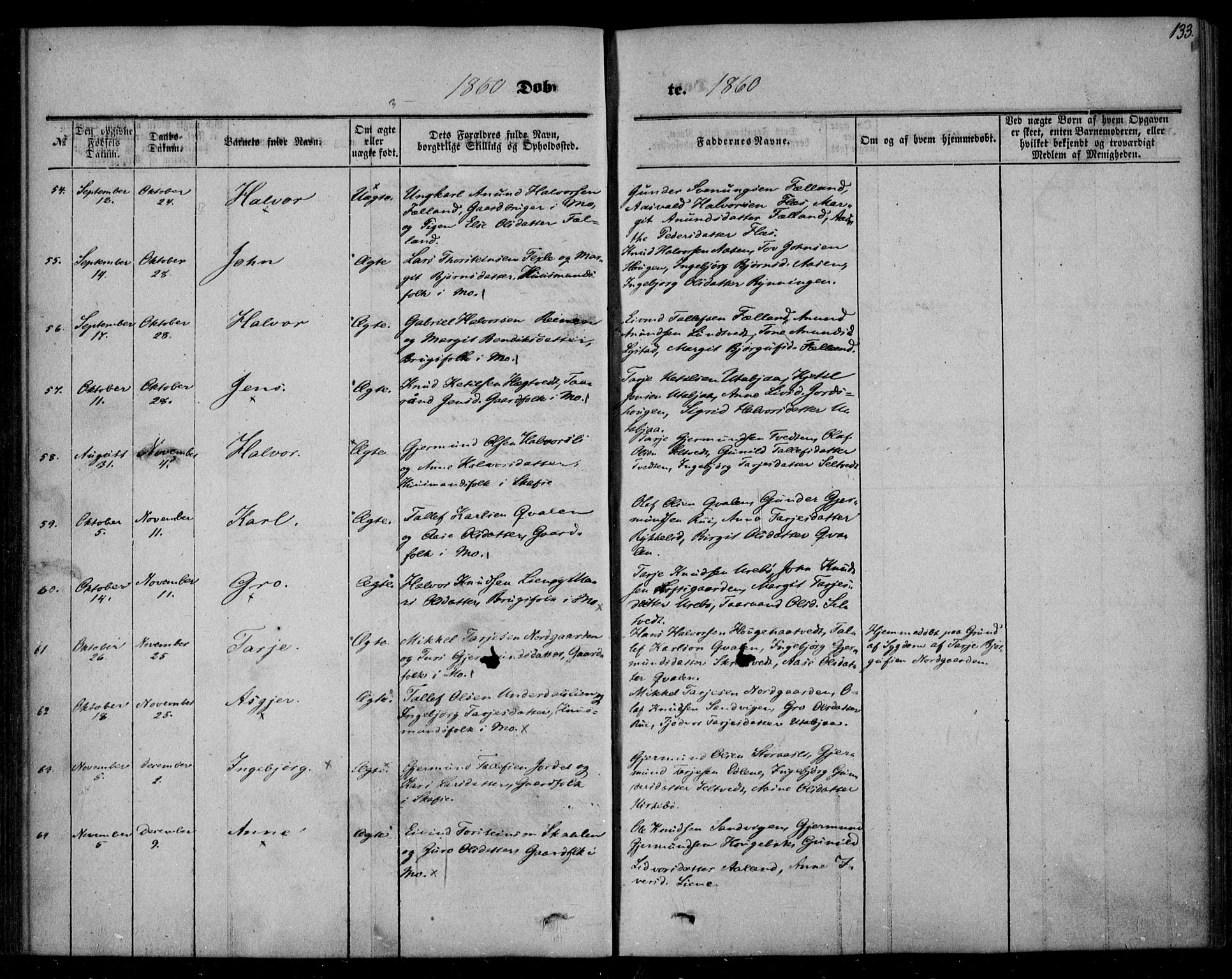 Mo kirkebøker, SAKO/A-286/F/Fa/L0005: Parish register (official) no. I 5, 1844-1864, p. 133