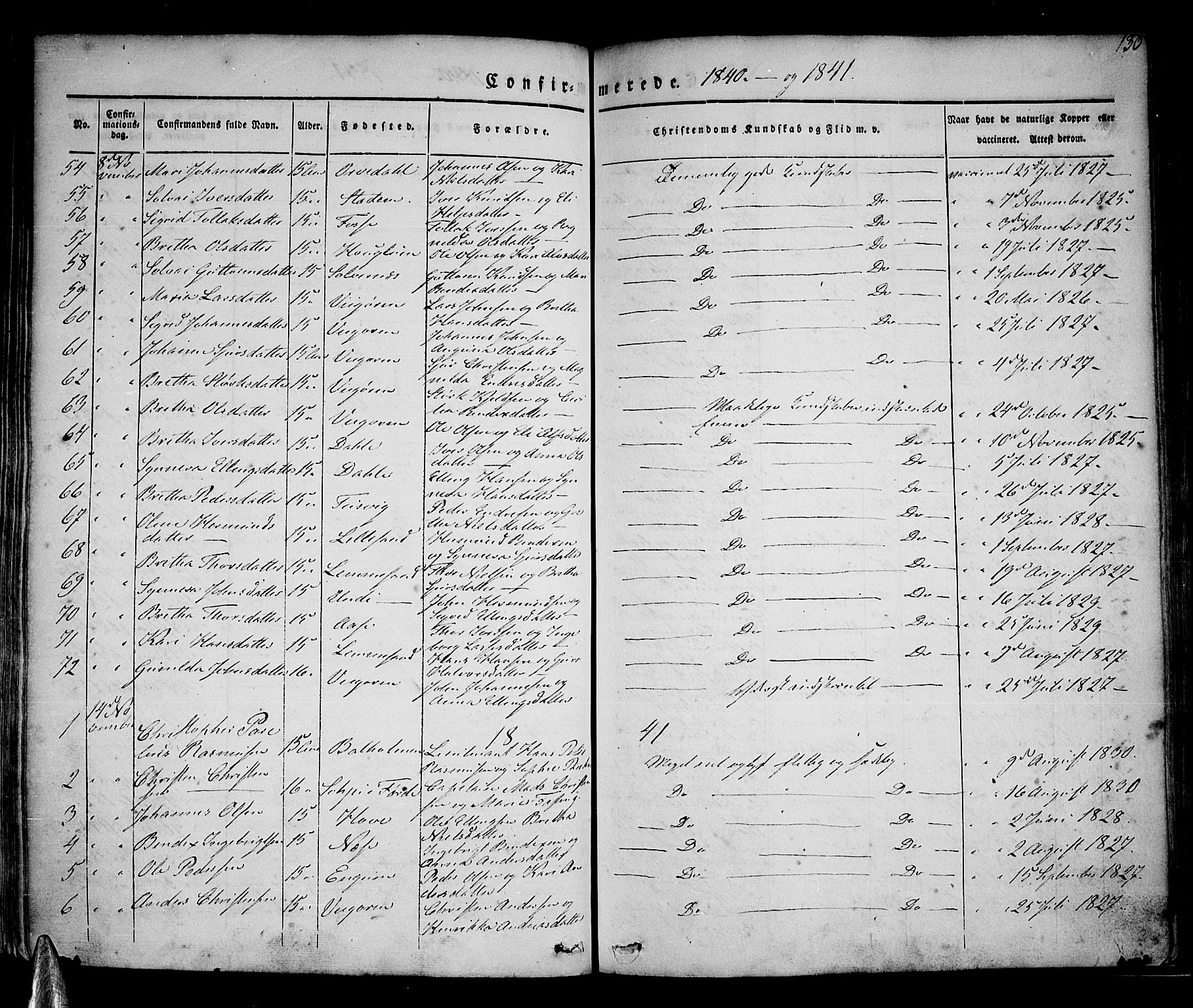 Vik sokneprestembete, SAB/A-81501: Parish register (official) no. A 7, 1831-1845, p. 130