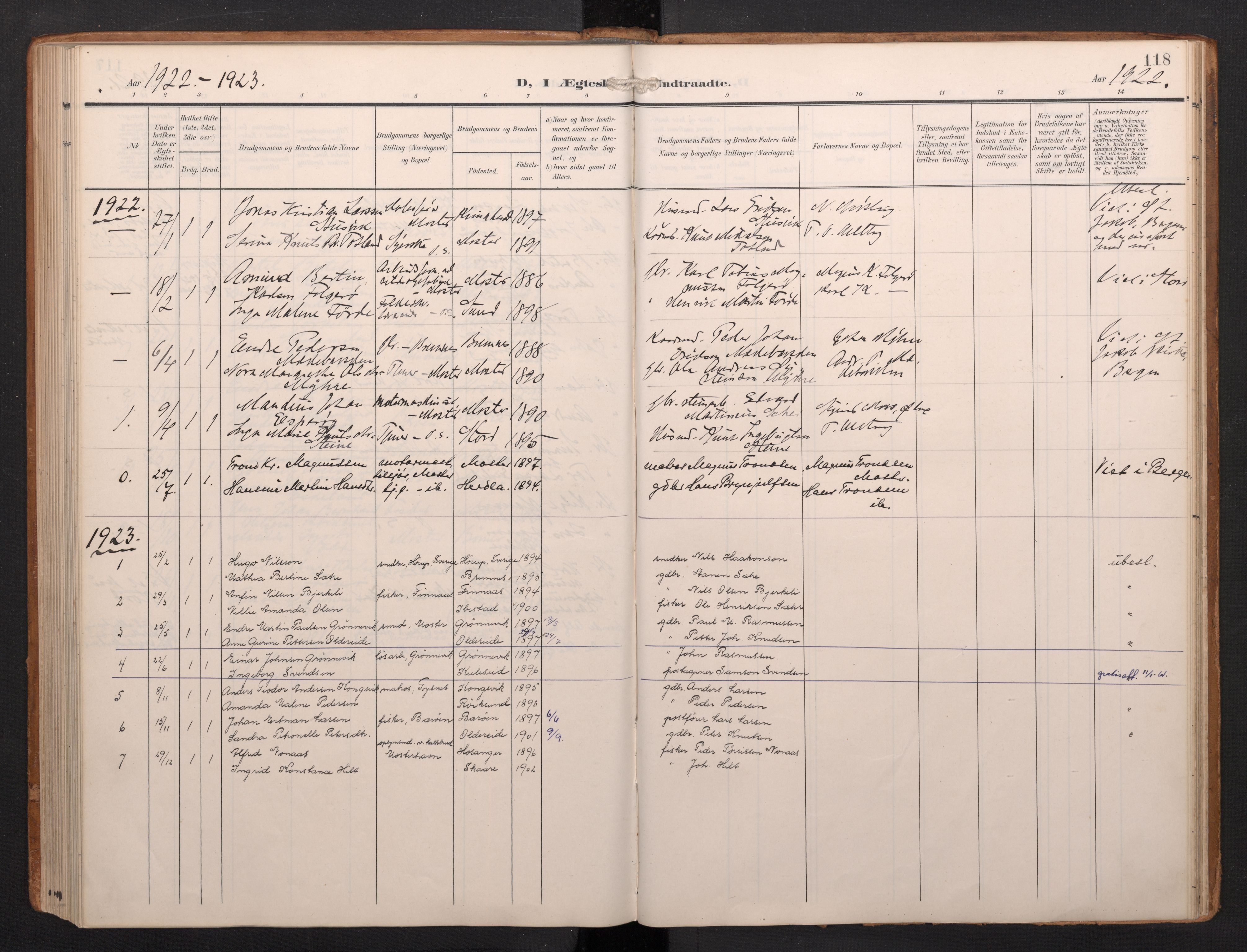 Finnås sokneprestembete, AV/SAB-A-99925/H/Ha/Haa/Haab/L0003: Parish register (official) no. B 3, 1907-1923, p. 118