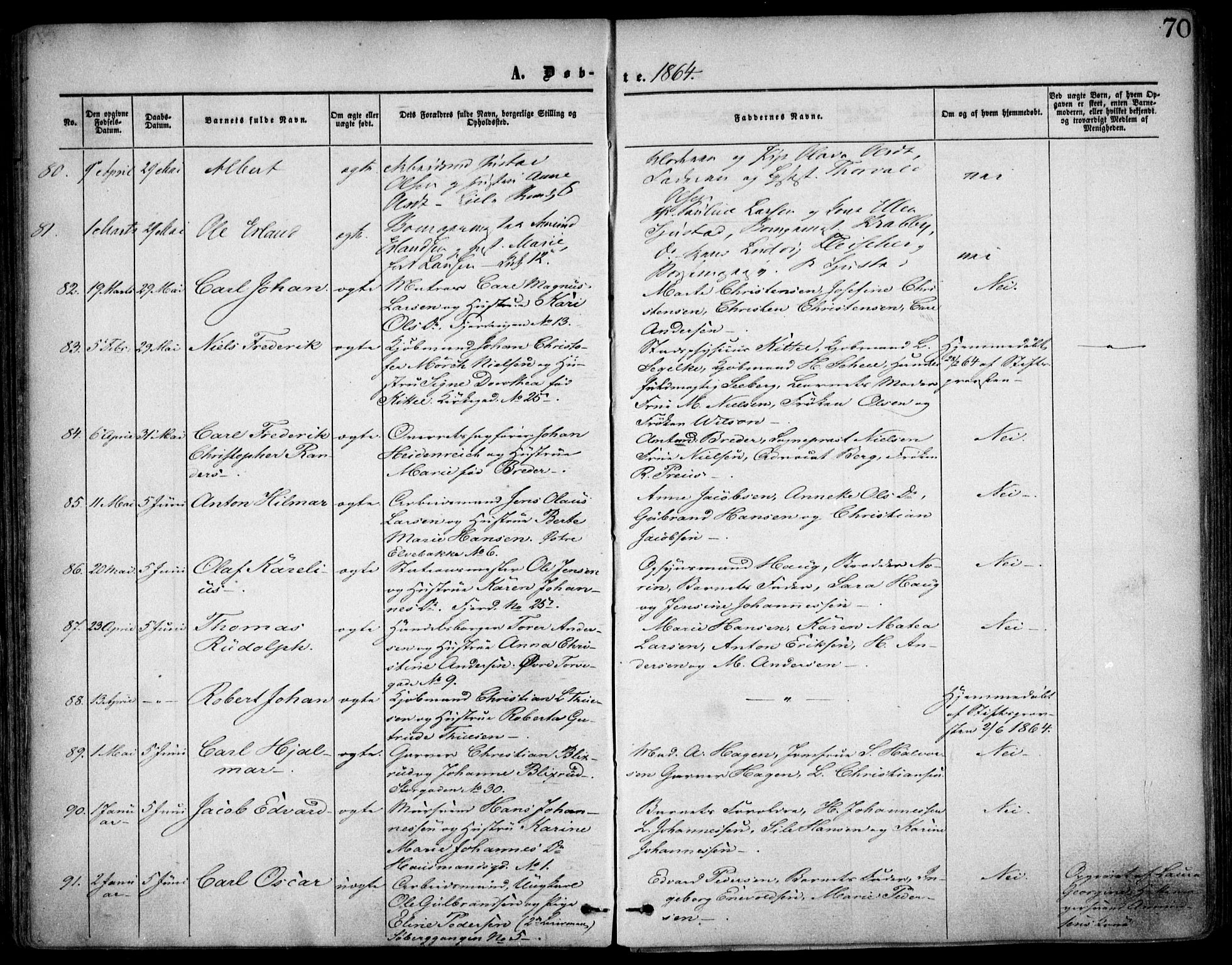 Oslo domkirke Kirkebøker, AV/SAO-A-10752/F/Fa/L0016: Parish register (official) no. 16, 1863-1871, p. 70