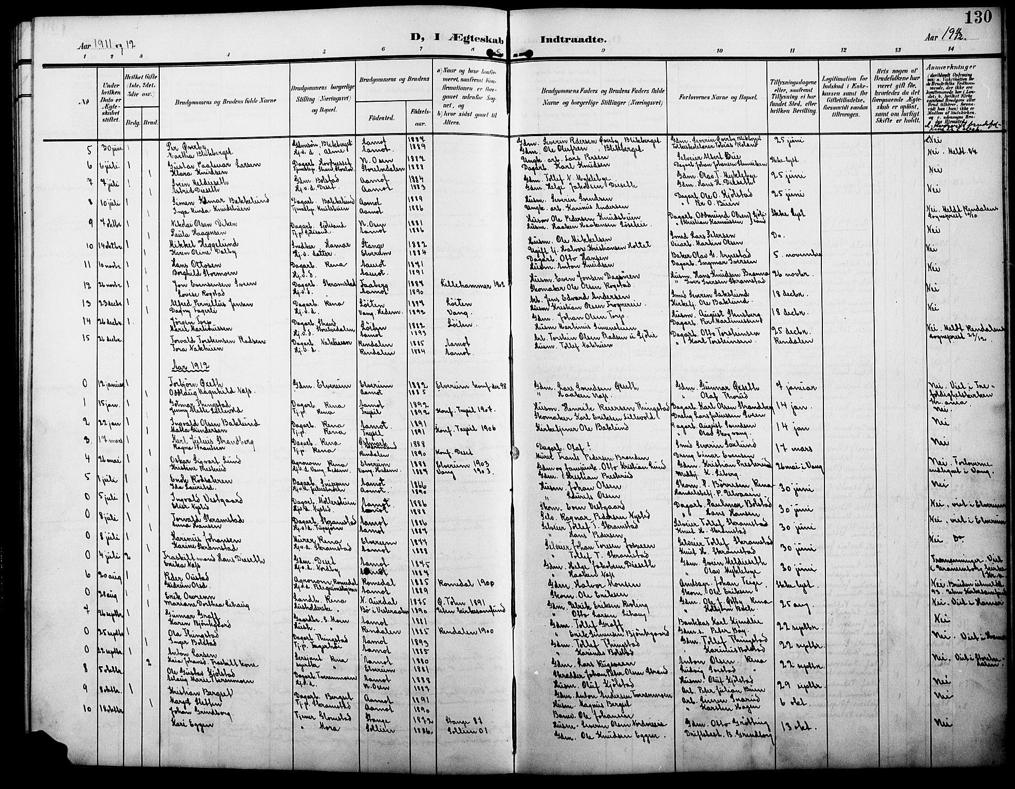 Åmot prestekontor, Hedmark, AV/SAH-PREST-056/H/Ha/Hab/L0004: Parish register (copy) no. 4, 1905-1920, p. 130