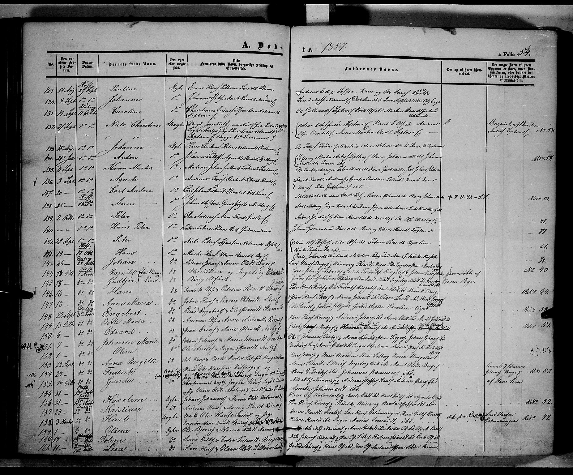 Land prestekontor, SAH/PREST-120/H/Ha/Haa/L0009: Parish register (official) no. 9, 1847-1859, p. 54