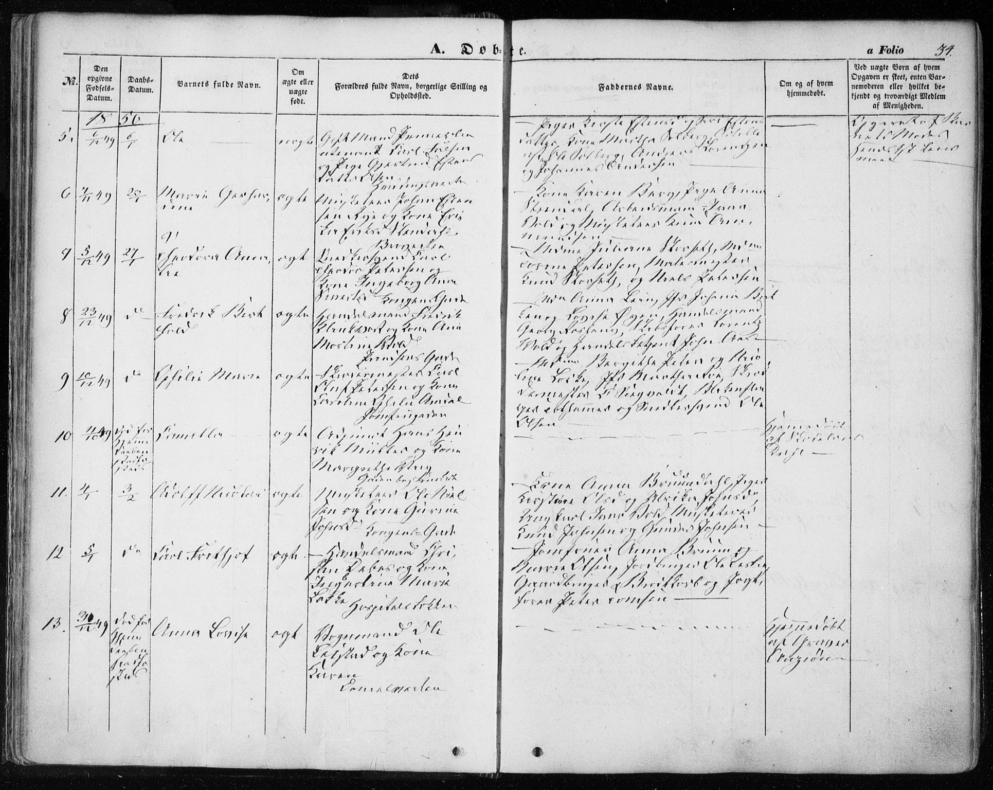 Ministerialprotokoller, klokkerbøker og fødselsregistre - Sør-Trøndelag, SAT/A-1456/601/L0051: Parish register (official) no. 601A19, 1848-1857, p. 34