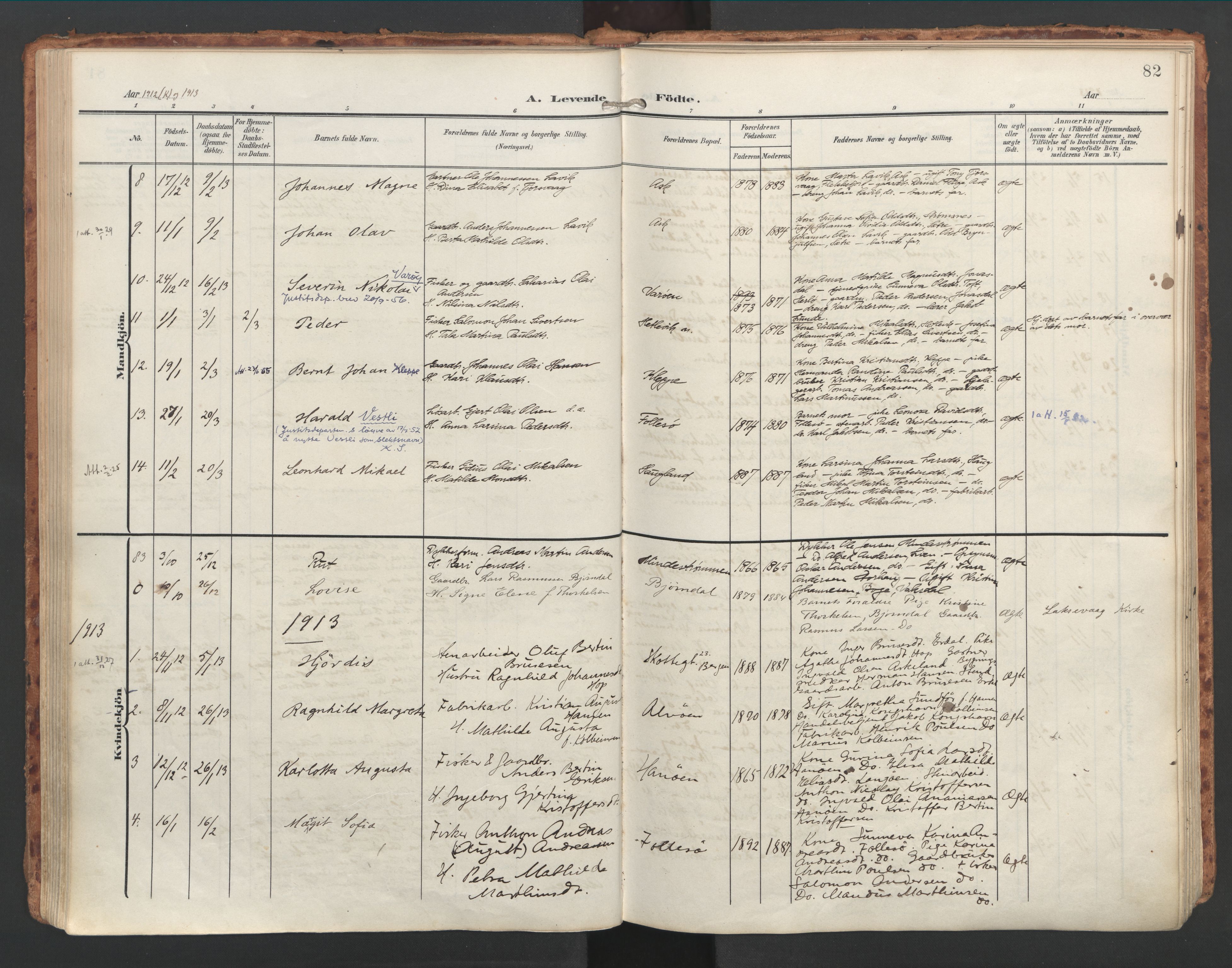 Askøy Sokneprestembete, SAB/A-74101/H/Ha/Haa/Haac/L0002: Parish register (official) no. C 2, 1905-1922, p. 82