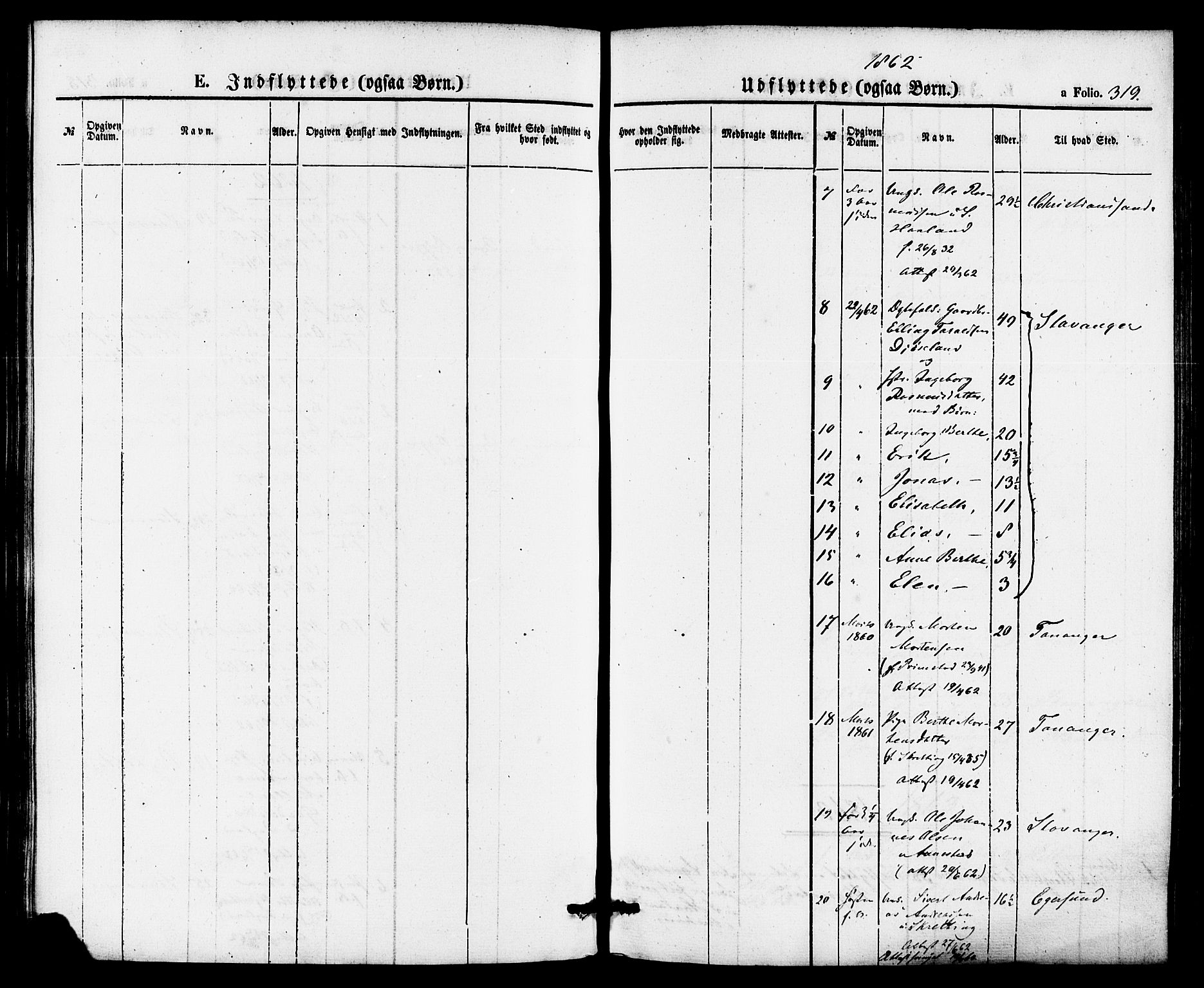 Hå sokneprestkontor, AV/SAST-A-101801/001/30BA/L0009: Parish register (official) no. A 8, 1855-1878, p. 319