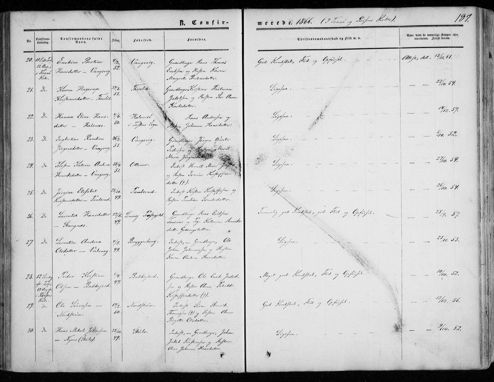 Tranøy sokneprestkontor, AV/SATØ-S-1313/I/Ia/Iaa/L0007kirke: Parish register (official) no. 7, 1856-1866, p. 187