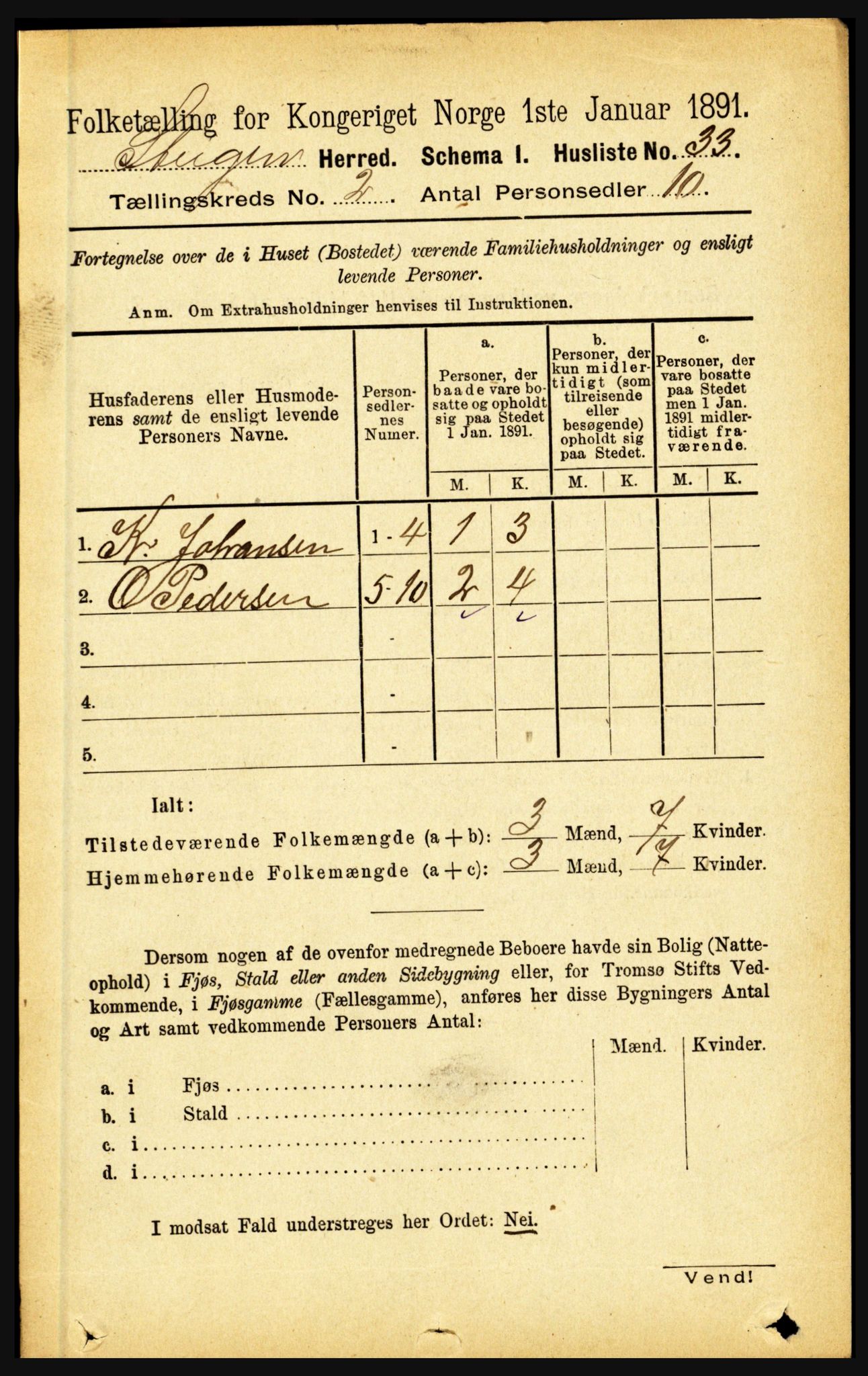 RA, 1891 census for 1848 Steigen, 1891, p. 646