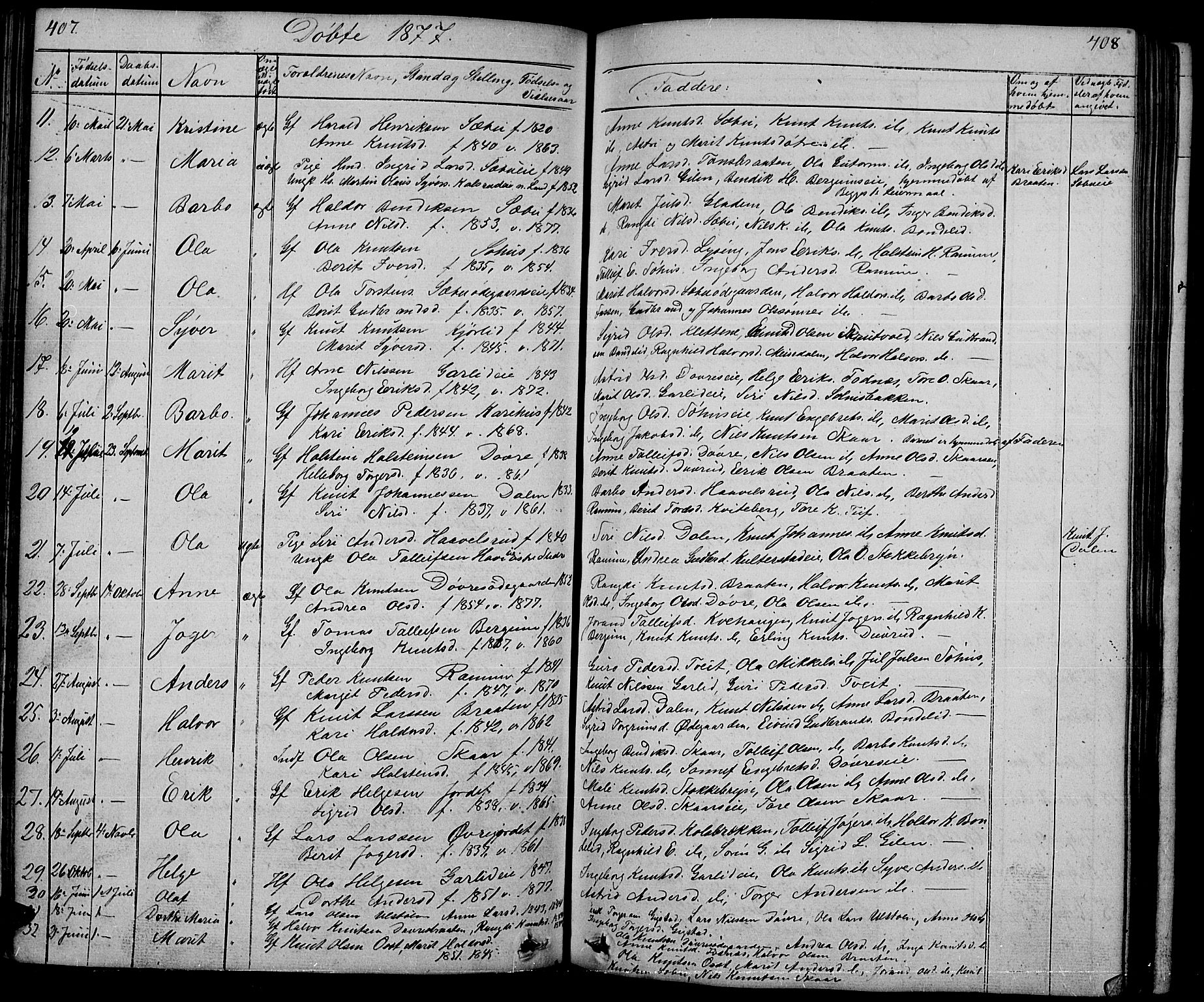 Nord-Aurdal prestekontor, SAH/PREST-132/H/Ha/Hab/L0001: Parish register (copy) no. 1, 1834-1887, p. 407-408