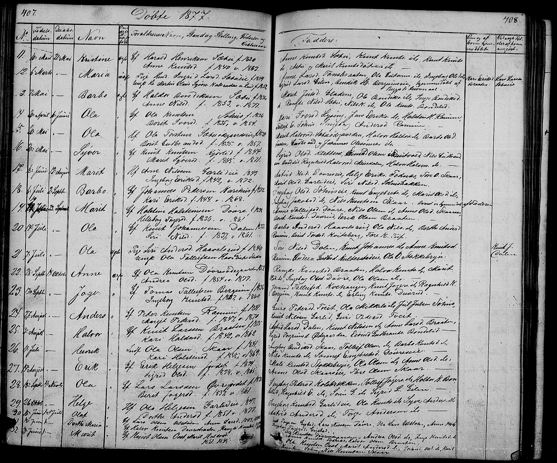 Nord-Aurdal prestekontor, AV/SAH-PREST-132/H/Ha/Hab/L0001: Parish register (copy) no. 1, 1834-1887, p. 407-408