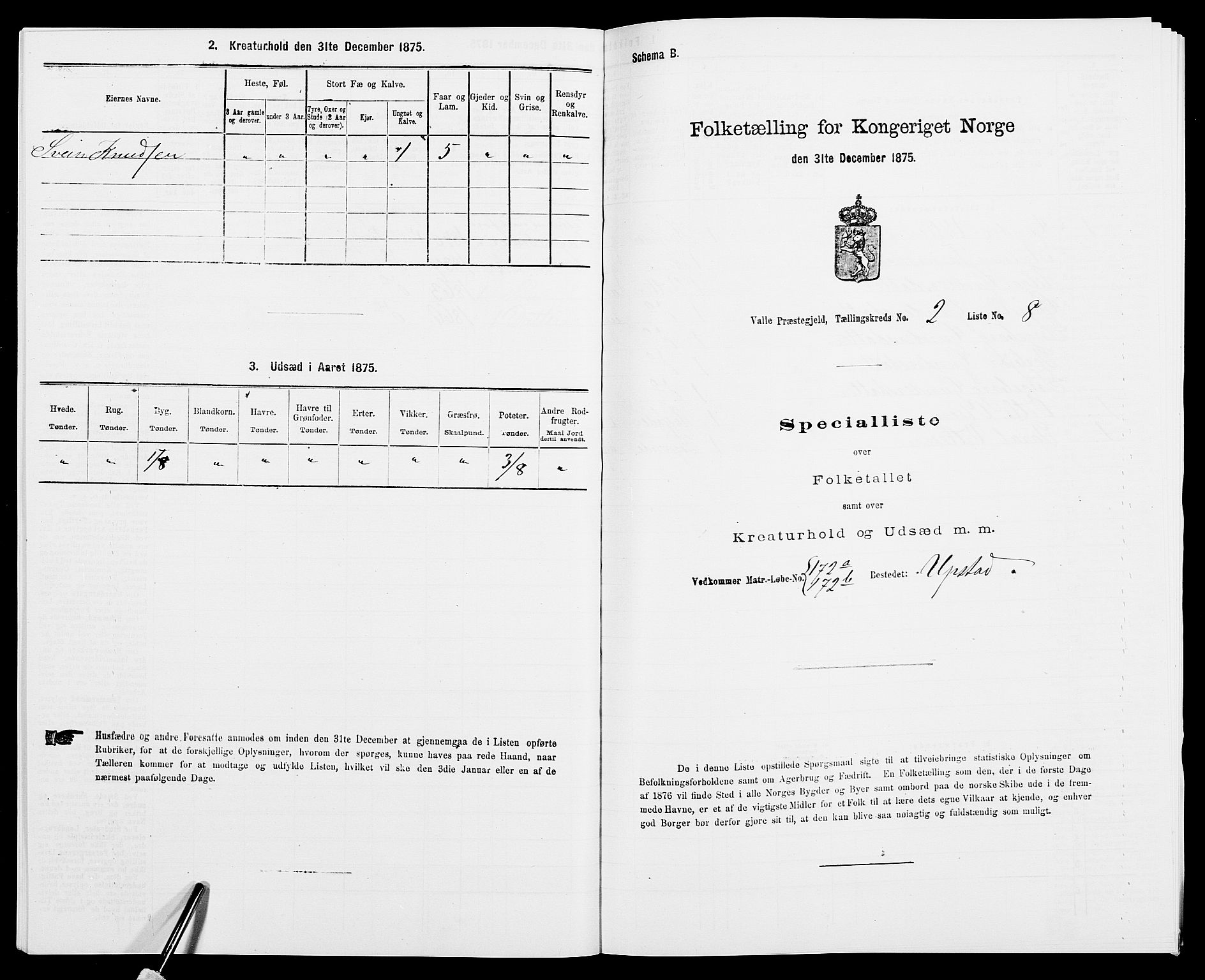 SAK, 1875 census for 0940P Valle, 1875, p. 165