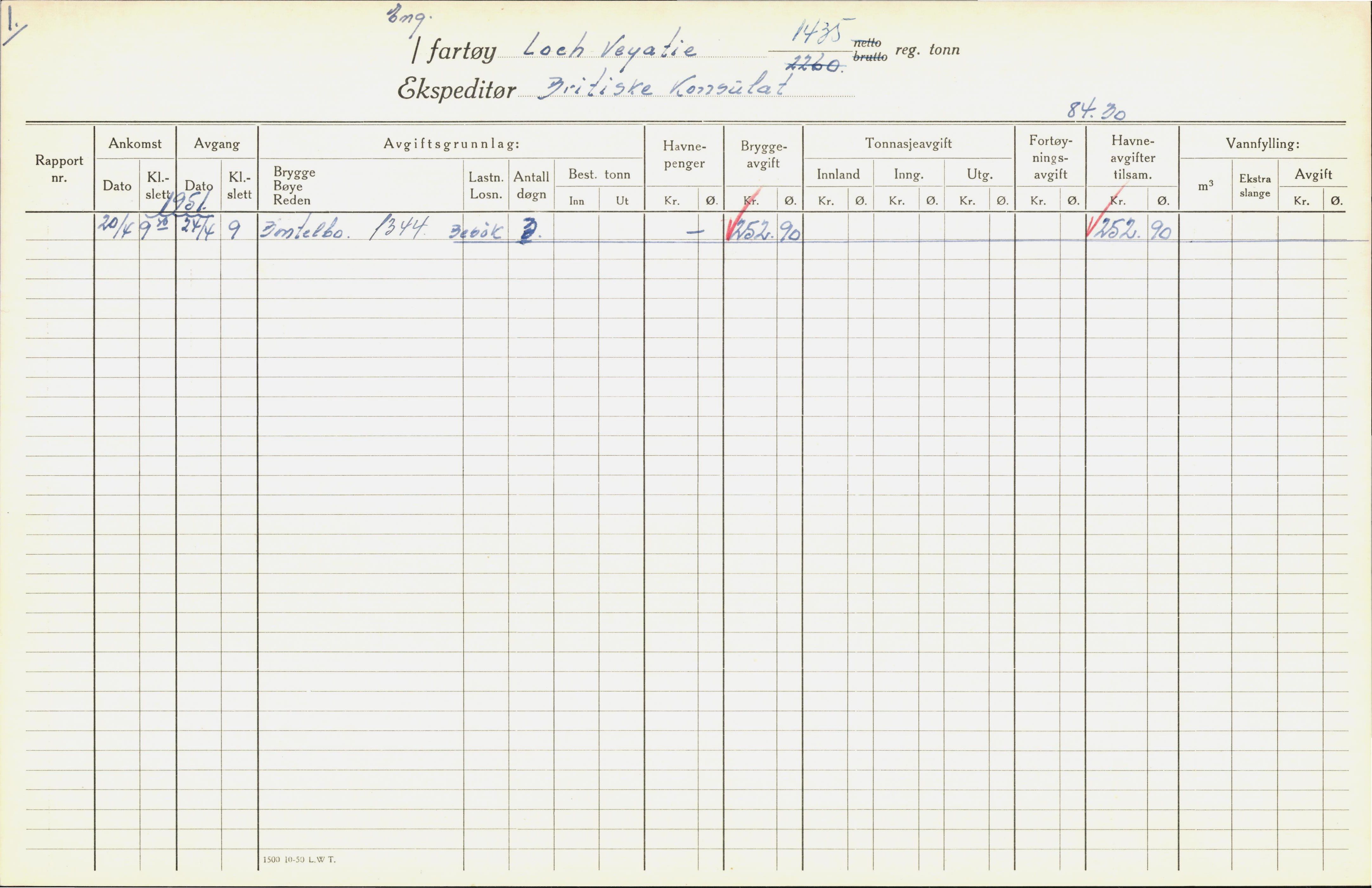 Bergen kommune. Havnekontor/havnefogd, BBA/A-0742/H/Ha/Hac/L0034: Skipsregister Loch Tulla-Lyna, 1941-1975