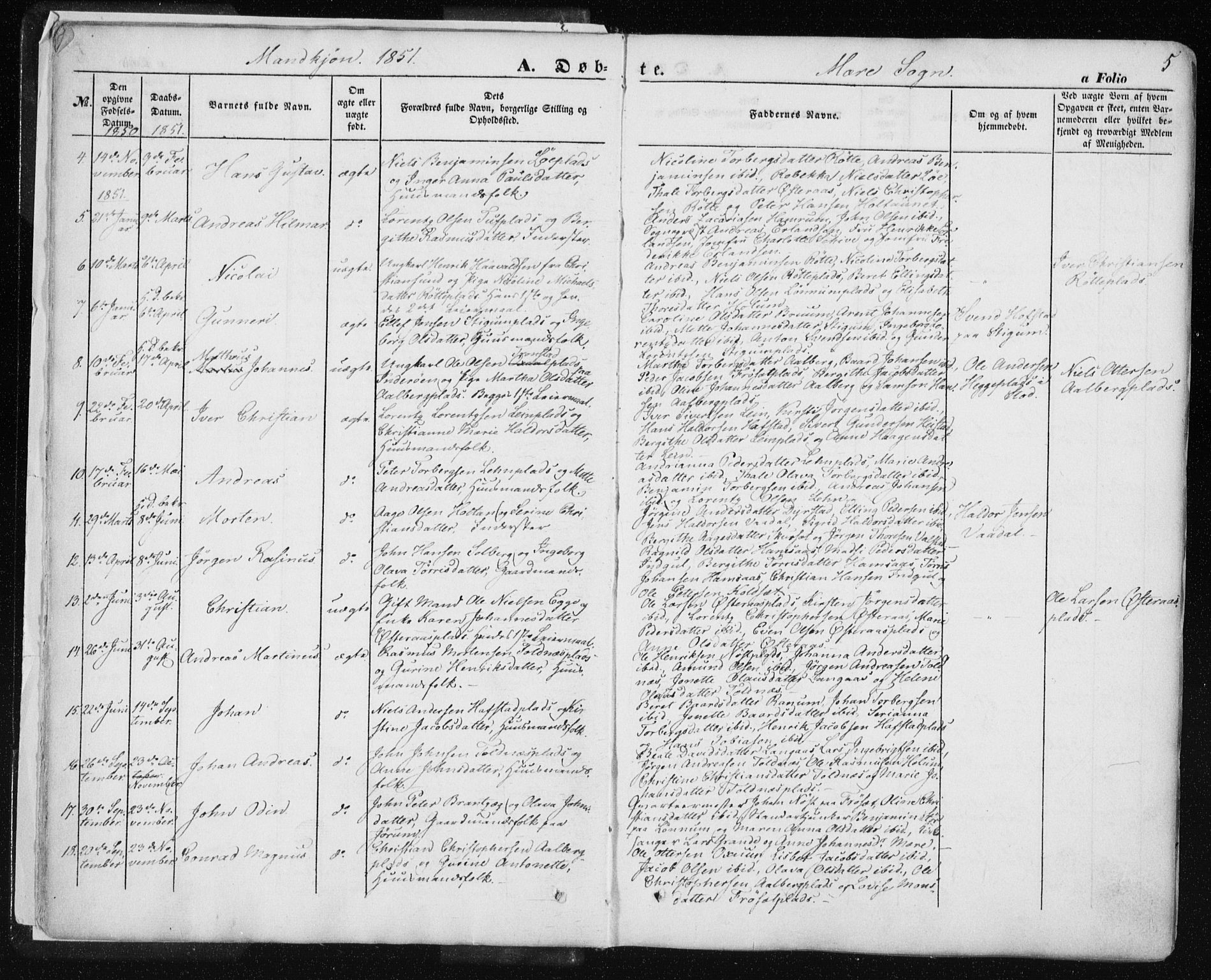 Ministerialprotokoller, klokkerbøker og fødselsregistre - Nord-Trøndelag, SAT/A-1458/735/L0342: Parish register (official) no. 735A07 /1, 1849-1862, p. 5