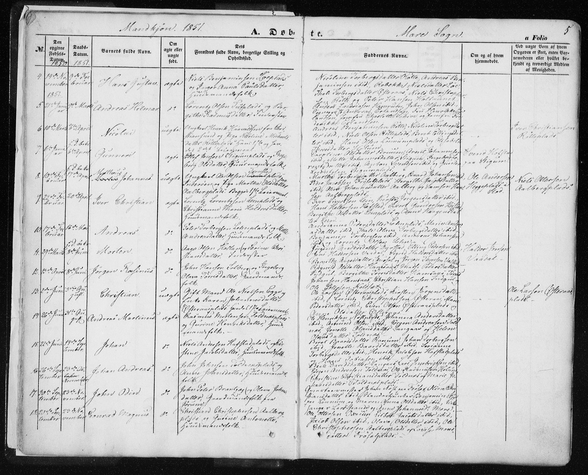 Ministerialprotokoller, klokkerbøker og fødselsregistre - Nord-Trøndelag, AV/SAT-A-1458/735/L0342: Parish register (official) no. 735A07 /1, 1849-1862, p. 5