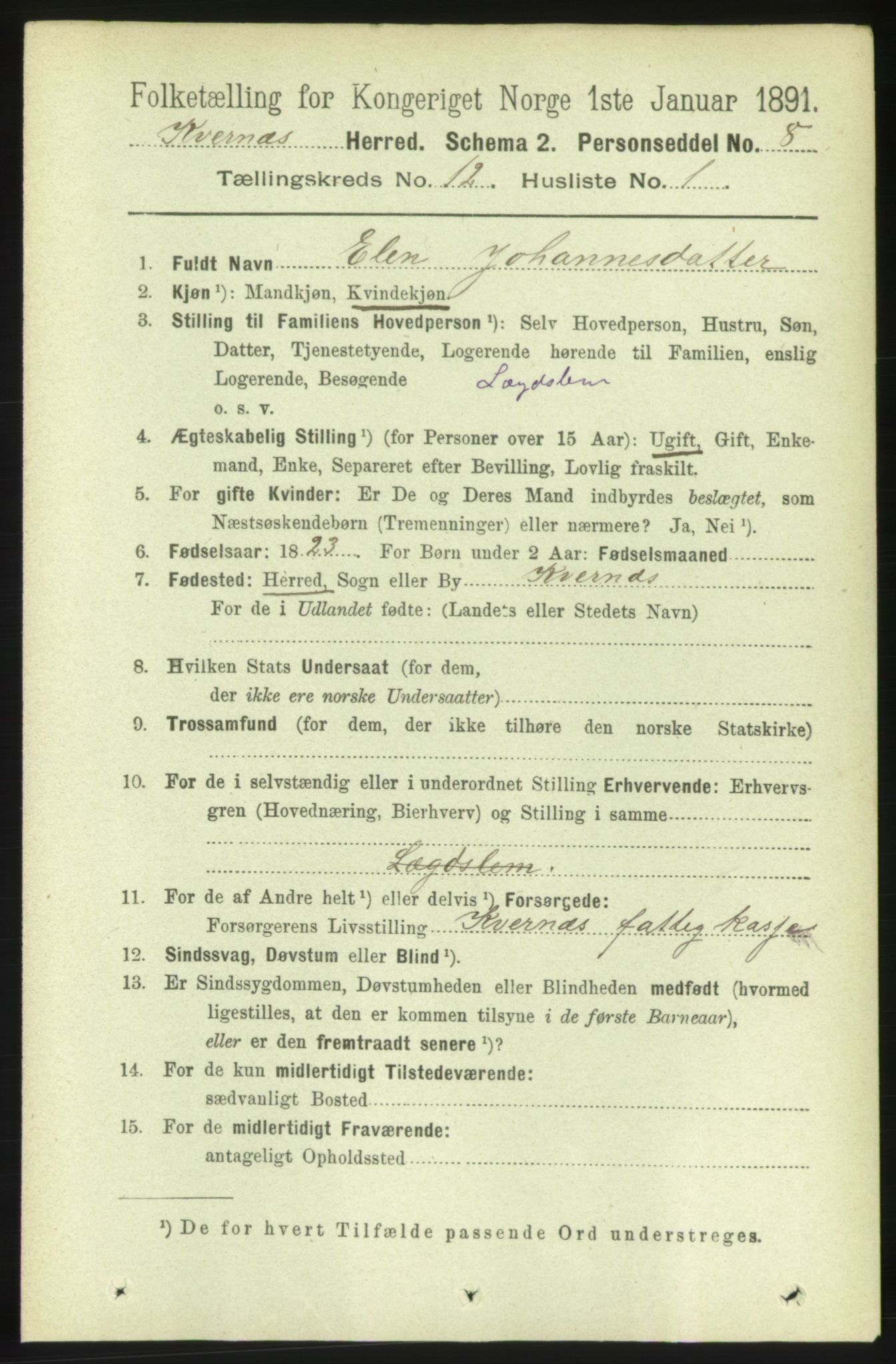 RA, 1891 census for 1553 Kvernes, 1891, p. 5208