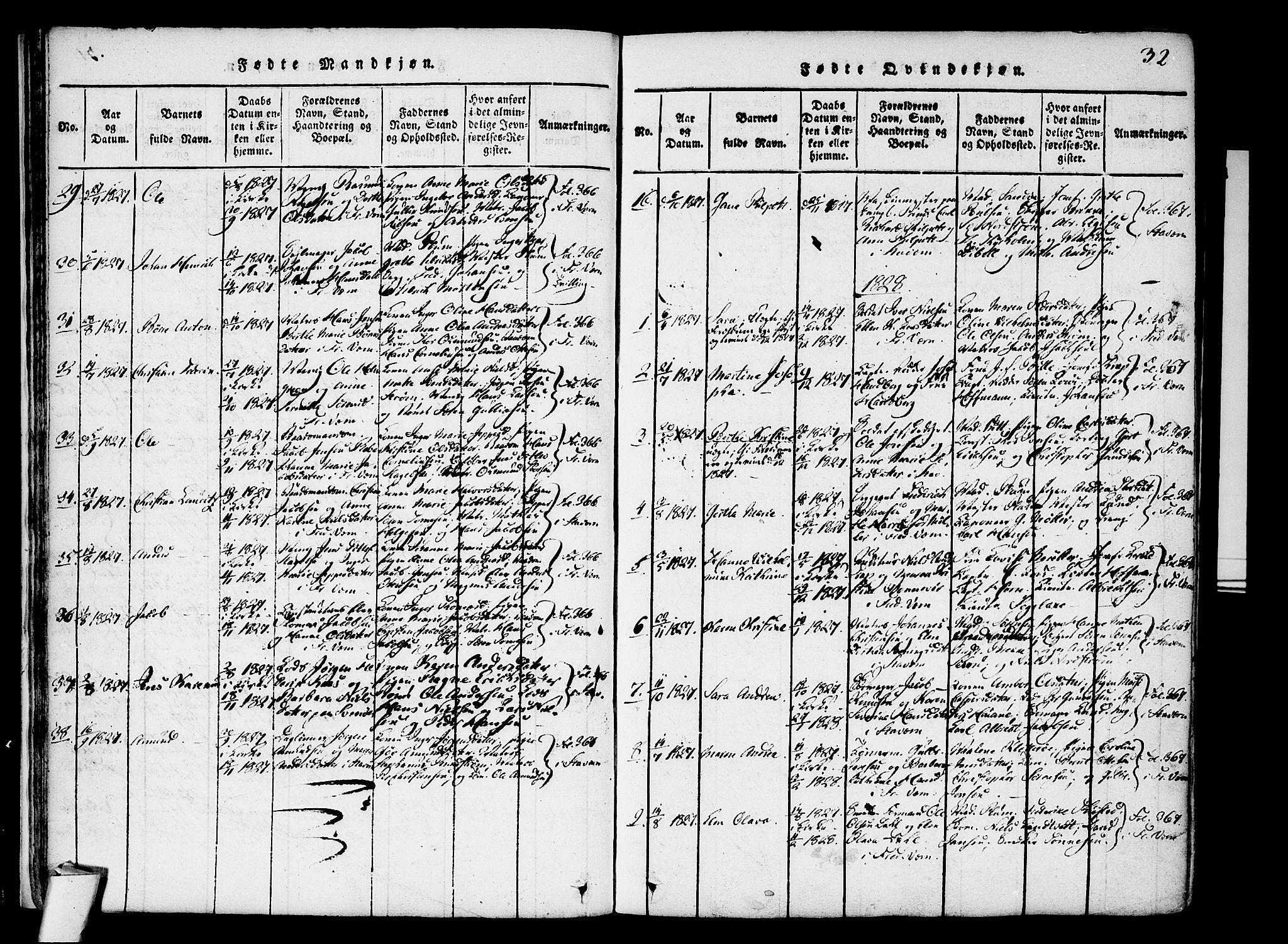 Stavern kirkebøker, SAKO/A-318/F/Fa/L0006: Parish register (official) no. 6, 1816-1839, p. 32