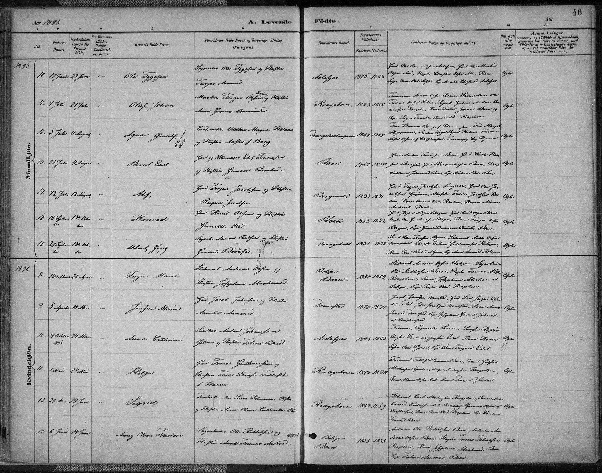 Tveit sokneprestkontor, SAK/1111-0043/F/Fa/L0007: Parish register (official) no. A 7, 1887-1908, p. 46