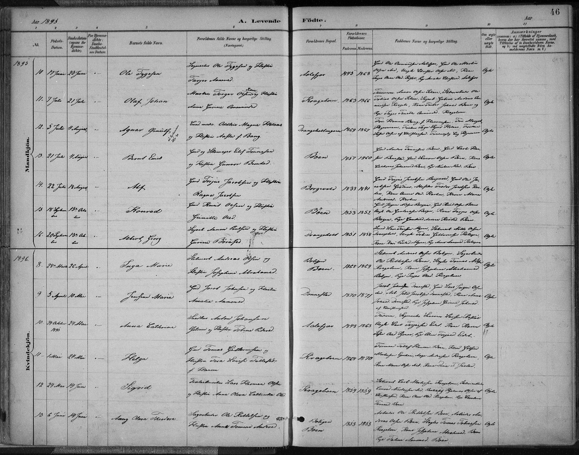 Tveit sokneprestkontor, AV/SAK-1111-0043/F/Fa/L0007: Parish register (official) no. A 7, 1887-1908, p. 46