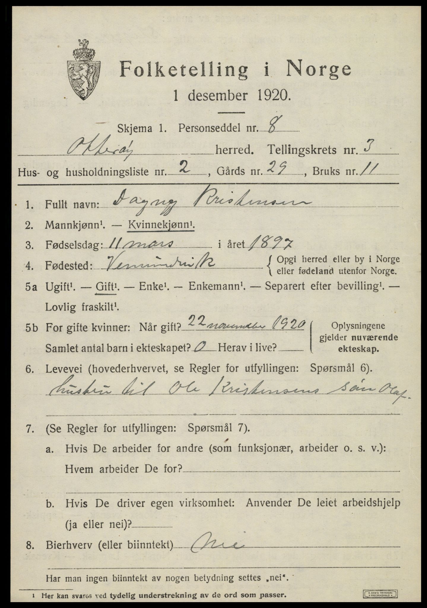 SAT, 1920 census for Otterøy, 1920, p. 1431