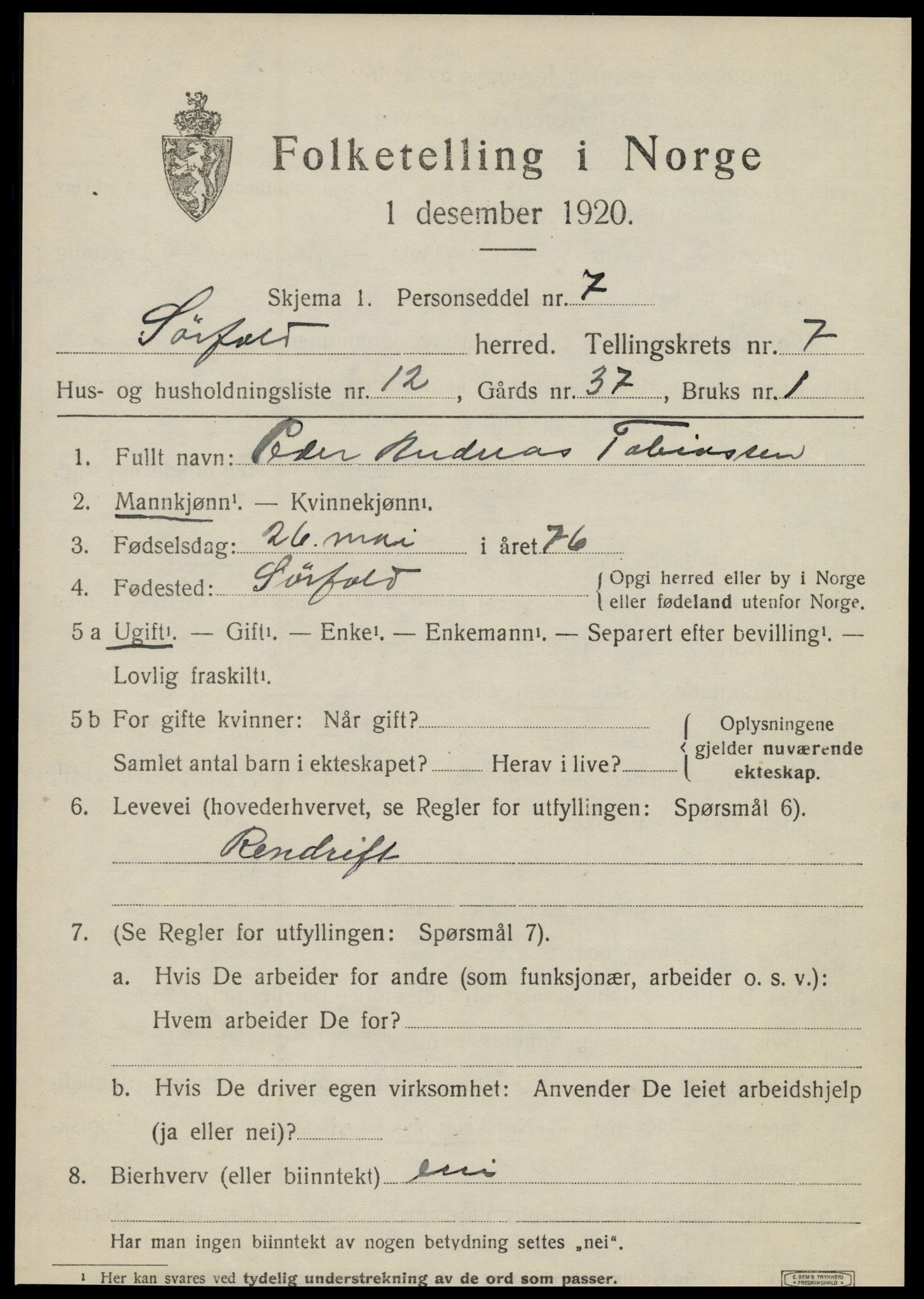 SAT, 1920 census for Sørfold, 1920, p. 4005