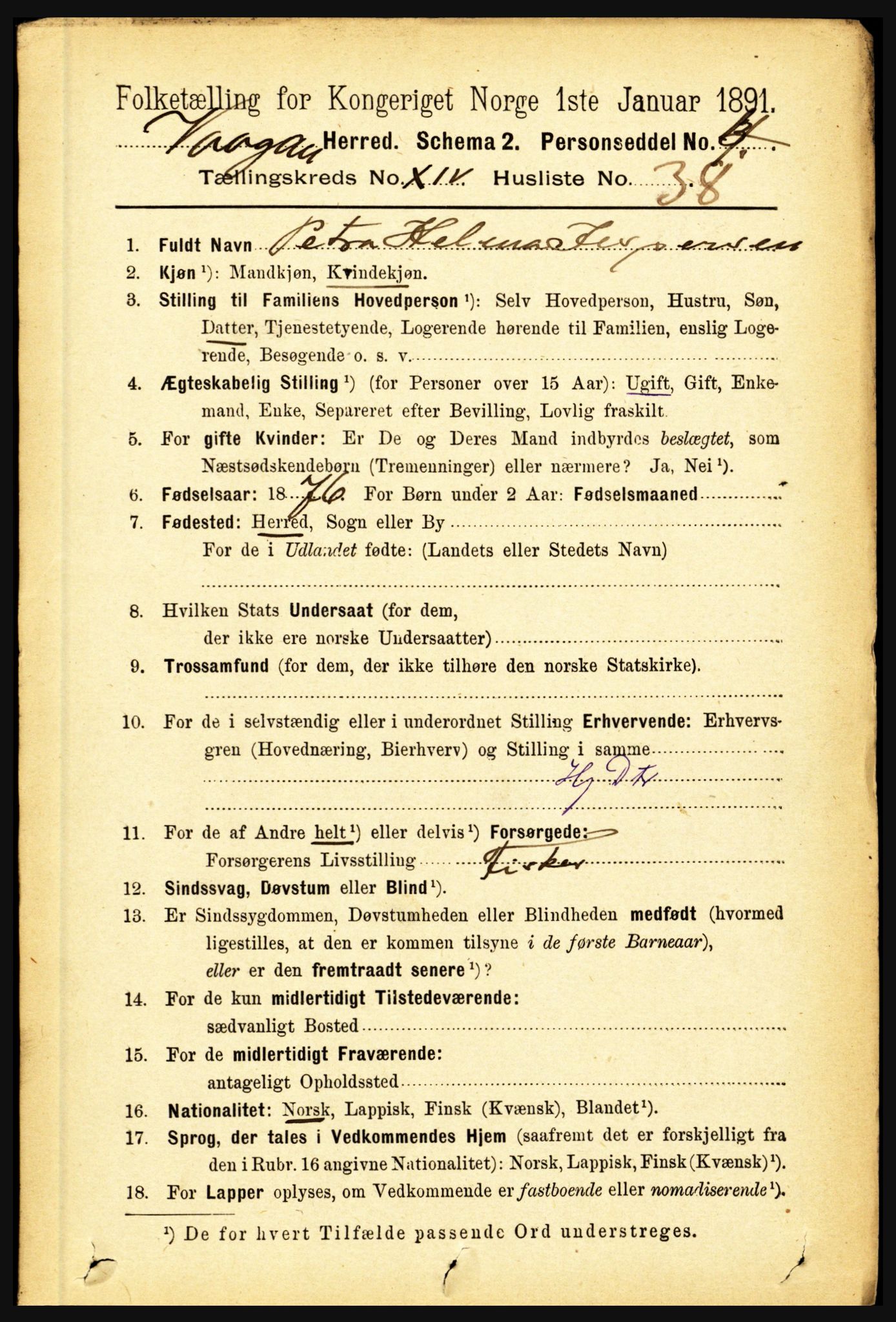 RA, 1891 census for 1865 Vågan, 1891, p. 4008