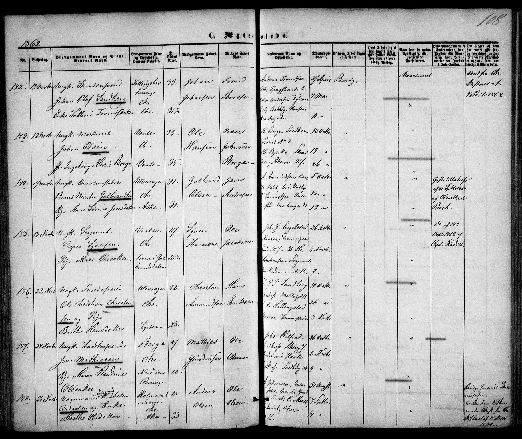 Trefoldighet prestekontor Kirkebøker, AV/SAO-A-10882/F/Fc/L0001: Parish register (official) no. III 1, 1858-1874, p. 108