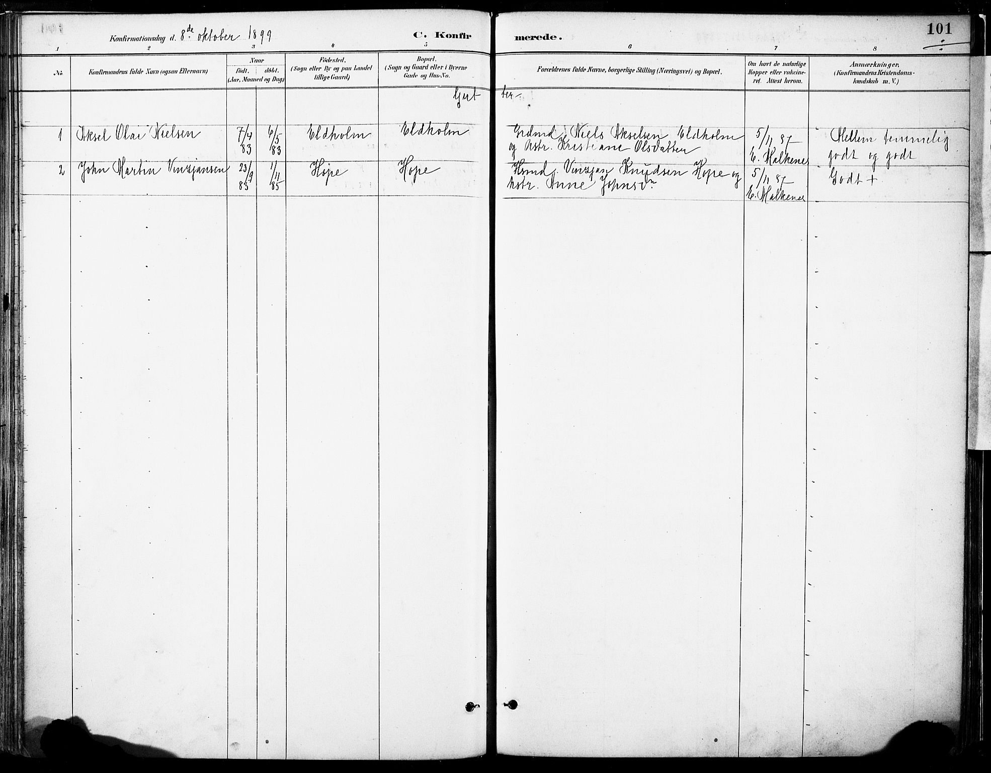 Tysnes sokneprestembete, SAB/A-78601/H/Haa: Parish register (official) no. B 1, 1887-1906, p. 101