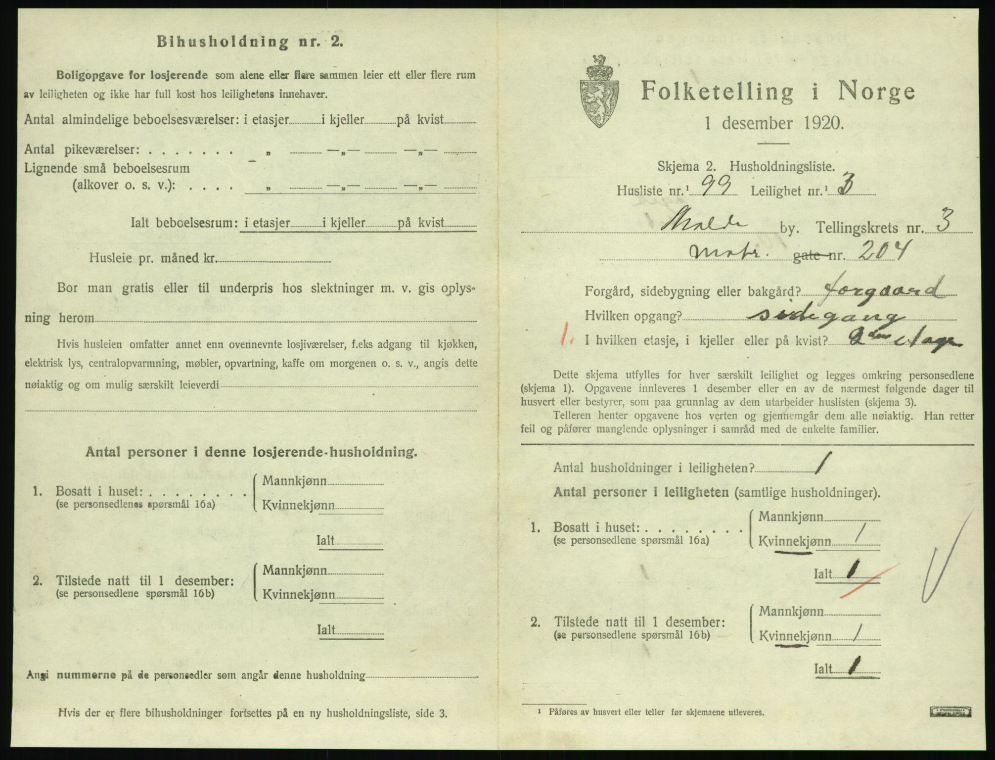 SAT, 1920 census for Molde, 1920, p. 1399