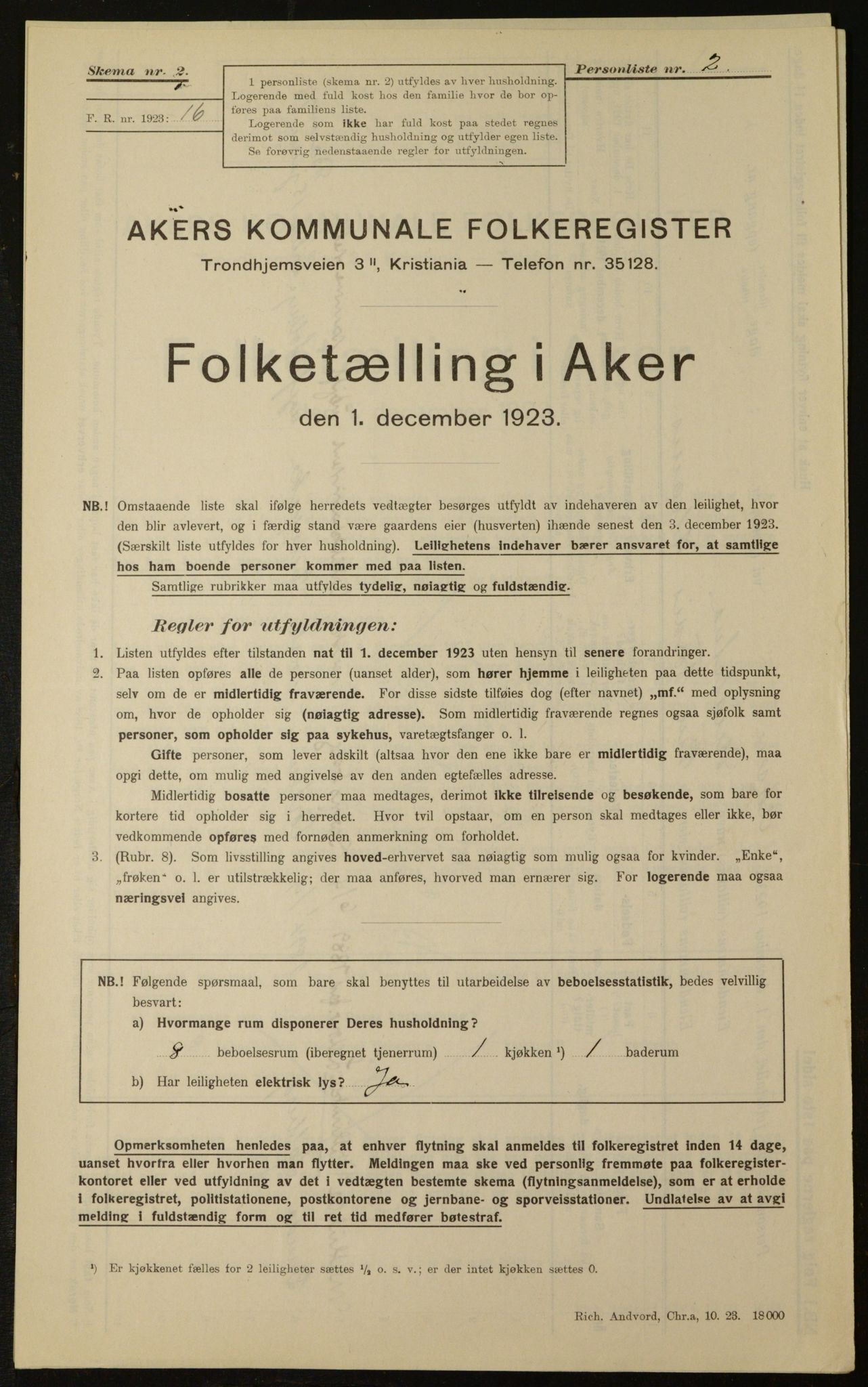 , Municipal Census 1923 for Aker, 1923, p. 80