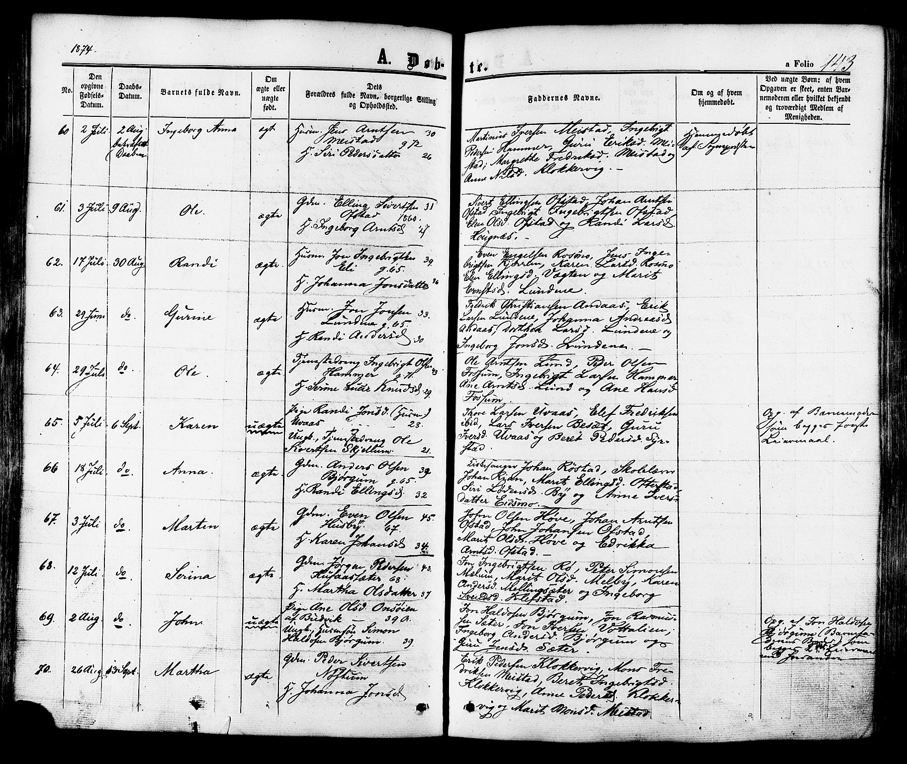 Ministerialprotokoller, klokkerbøker og fødselsregistre - Sør-Trøndelag, SAT/A-1456/665/L0772: Parish register (official) no. 665A07, 1856-1878, p. 143