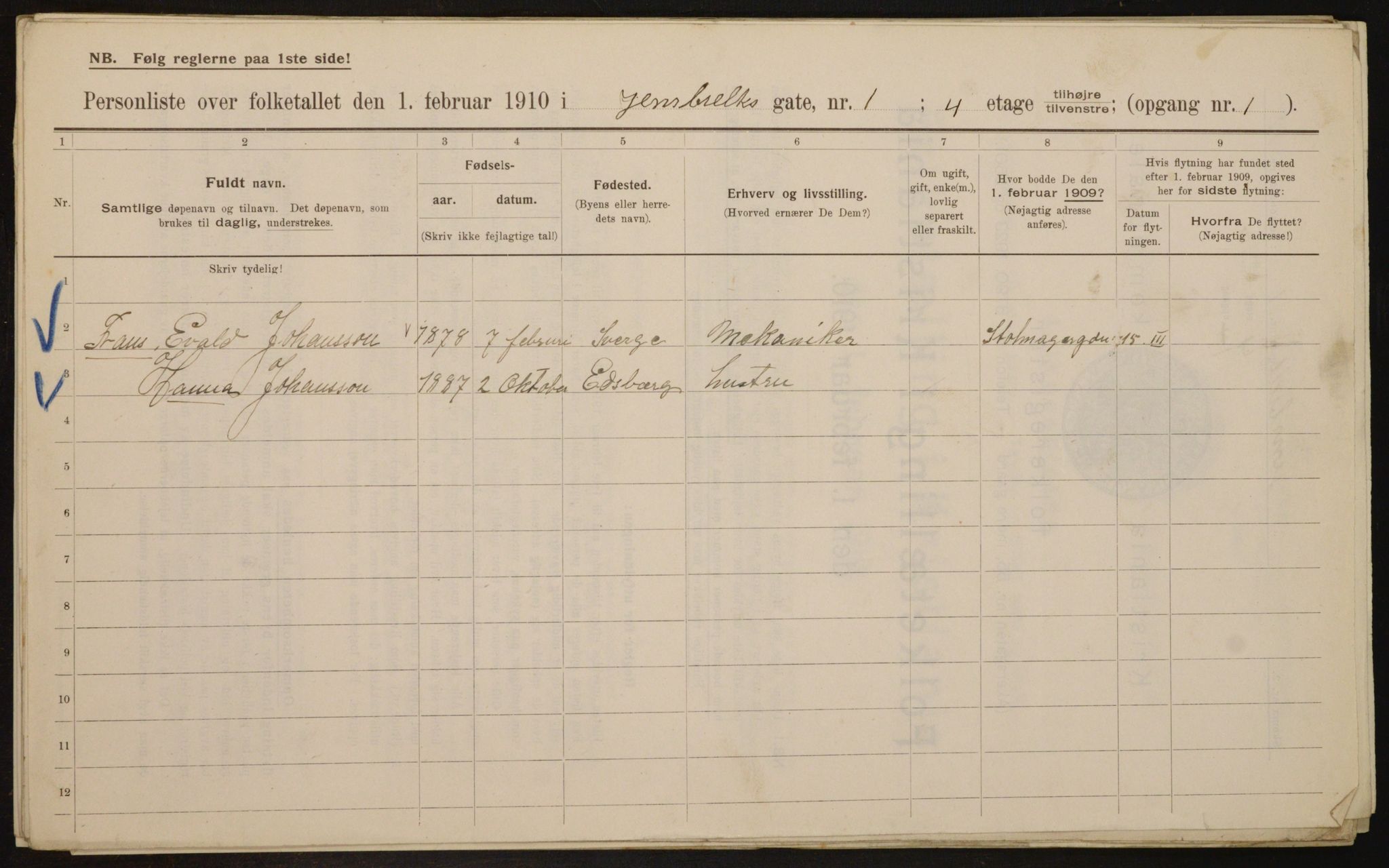 OBA, Municipal Census 1910 for Kristiania, 1910, p. 44169