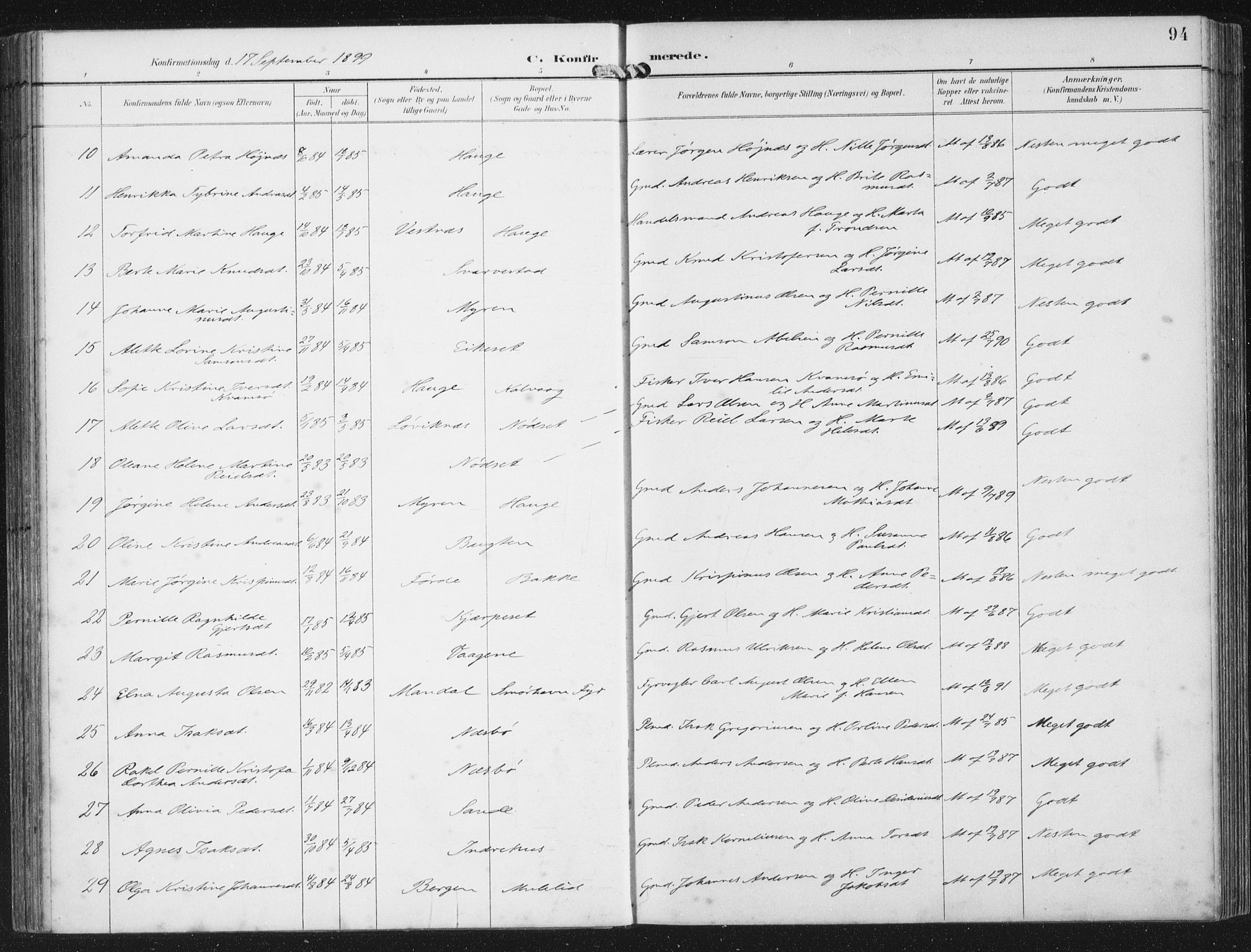 Bremanger sokneprestembete, AV/SAB-A-82201/H/Haa/Haab/L0002: Parish register (official) no. B  2, 1896-1908, p. 94