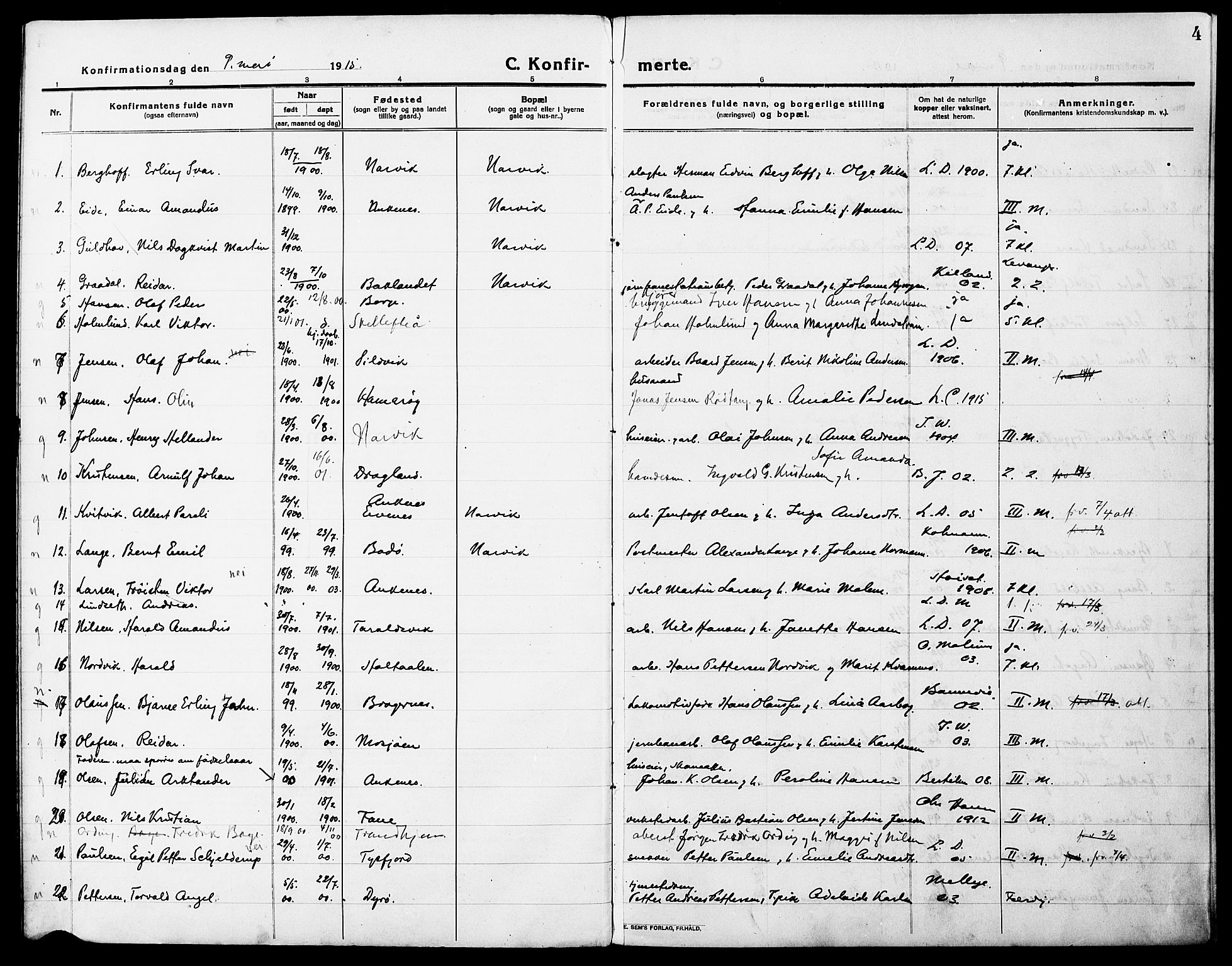 Ministerialprotokoller, klokkerbøker og fødselsregistre - Nordland, AV/SAT-A-1459/871/L0989: Parish register (official) no. 871A05, 1915-1922, p. 4