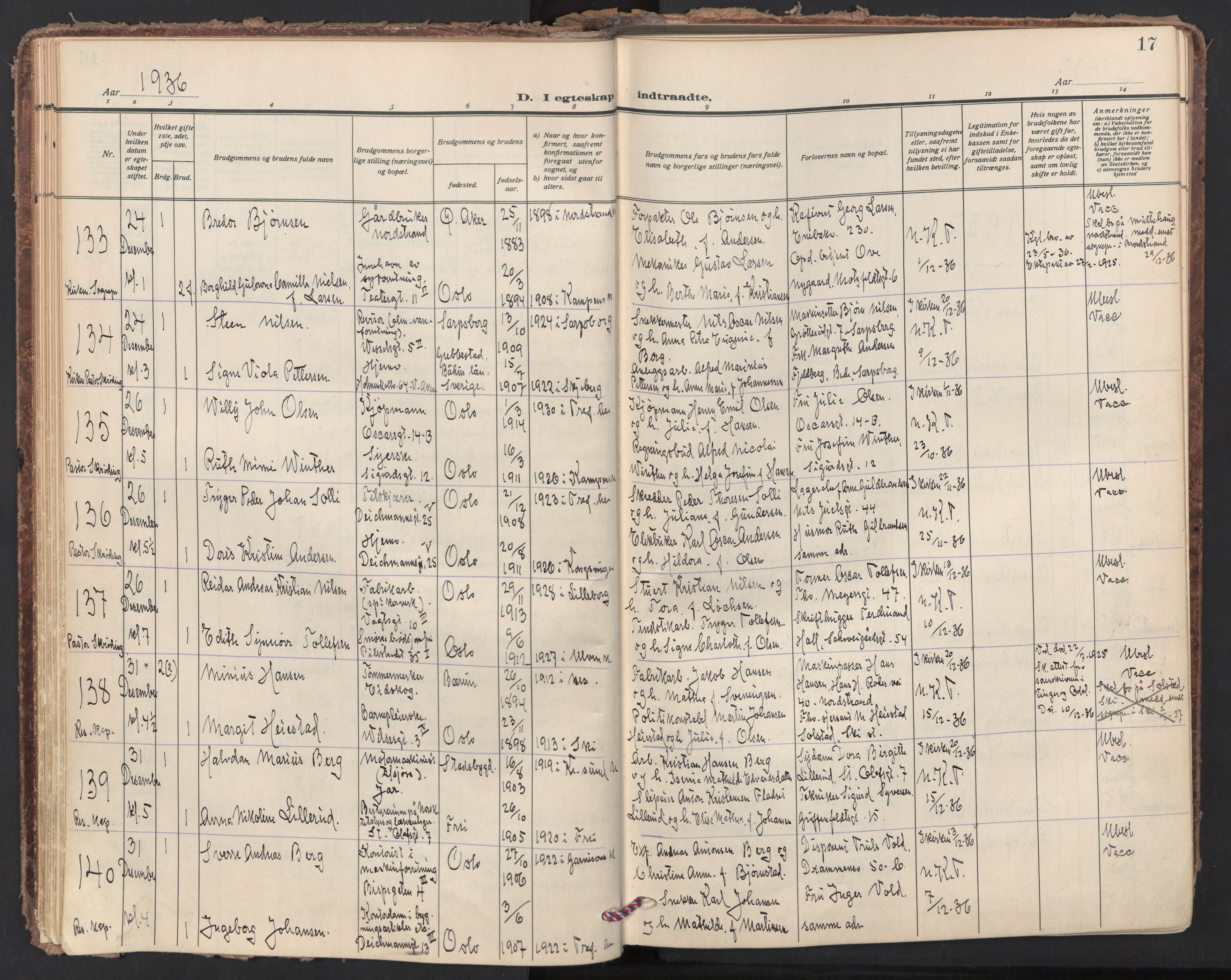 Trefoldighet prestekontor Kirkebøker, AV/SAO-A-10882/F/Fc/L0010: Parish register (official) no. III 10, 1936-1954, p. 17