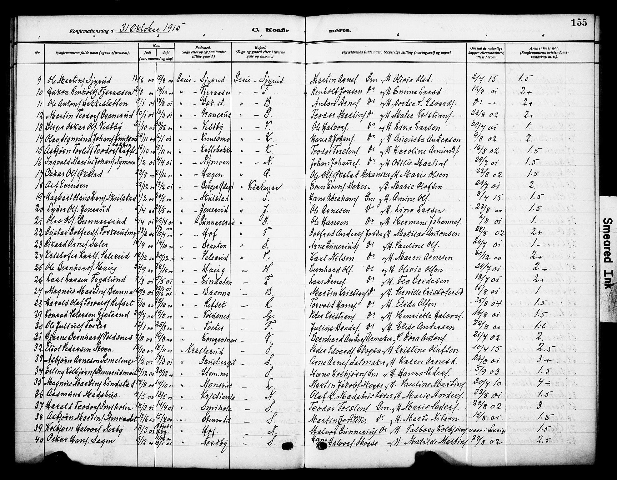 Grue prestekontor, SAH/PREST-036/H/Ha/Haa/L0015: Parish register (official) no. 15, 1911-1922, p. 155