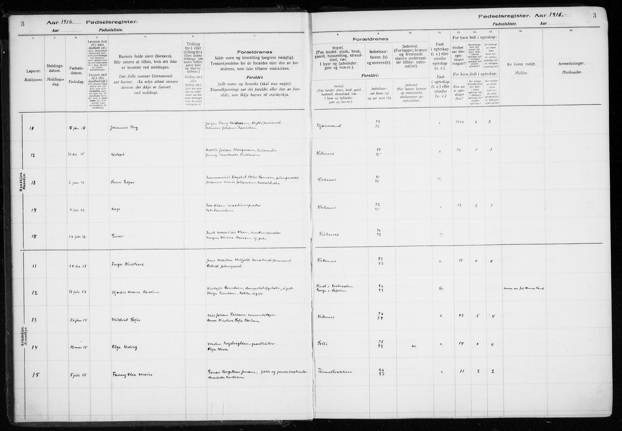 Sør-Varanger sokneprestkontor, AV/SATØ-S-1331/I/Ia/L0016: Birth register no. 16, 1915-1925, p. 3