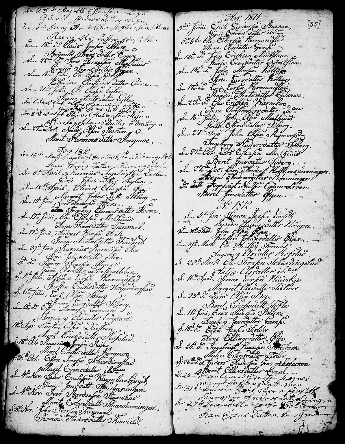 Ministerialprotokoller, klokkerbøker og fødselsregistre - Sør-Trøndelag, SAT/A-1456/691/L1091: Parish register (copy) no. 691C02, 1802-1815, p. 35