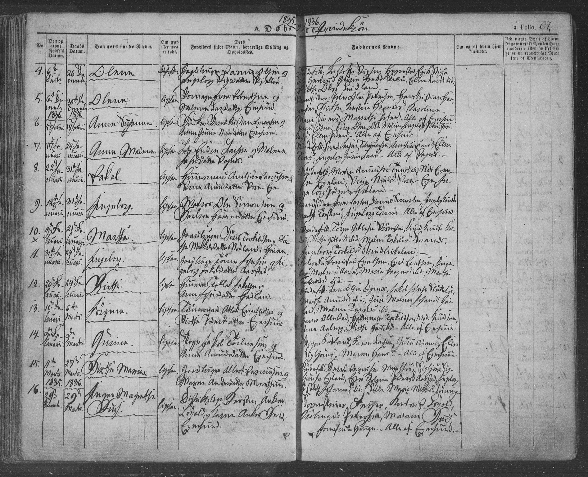 Eigersund sokneprestkontor, SAST/A-101807/S08/L0009: Parish register (official) no. A 9, 1827-1850, p. 67