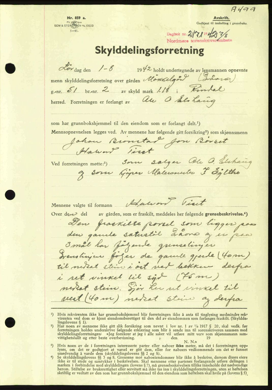 Nordmøre sorenskriveri, AV/SAT-A-4132/1/2/2Ca: Mortgage book no. A93, 1942-1942, Diary no: : 2171/1942