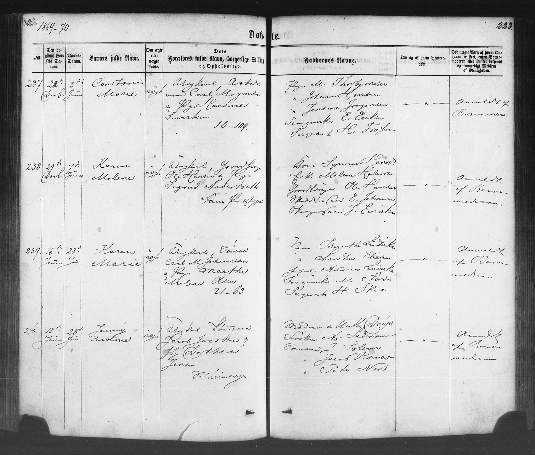 Fødselsstiftelsens sokneprestembete*, SAB/-: Parish register (official) no. A 1, 1863-1883, p. 222