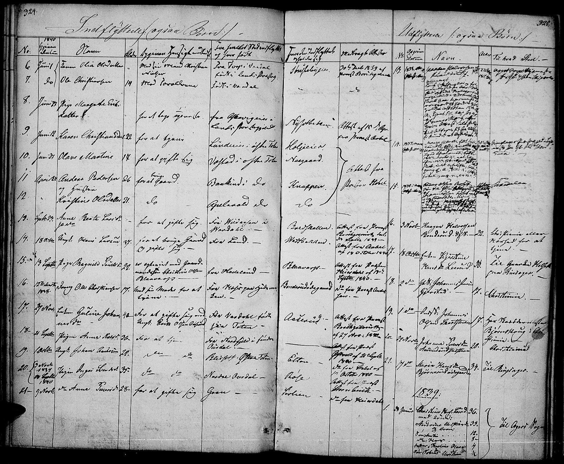 Vestre Toten prestekontor, AV/SAH-PREST-108/H/Ha/Haa/L0003: Parish register (official) no. 3, 1836-1843, p. 324-325