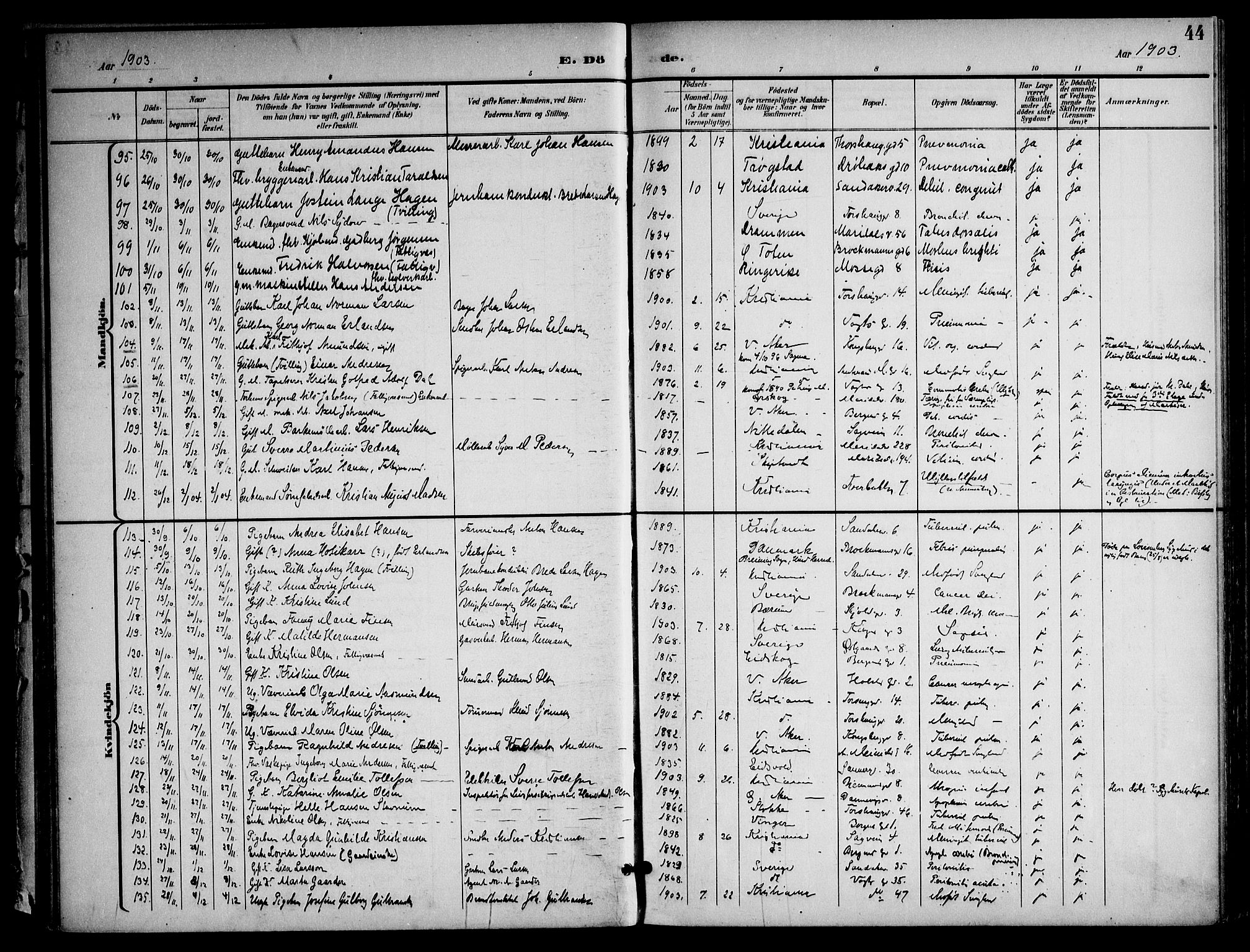 Sagene prestekontor Kirkebøker, SAO/A-10796/F/L0006: Parish register (official) no. 6, 1898-1923, p. 44